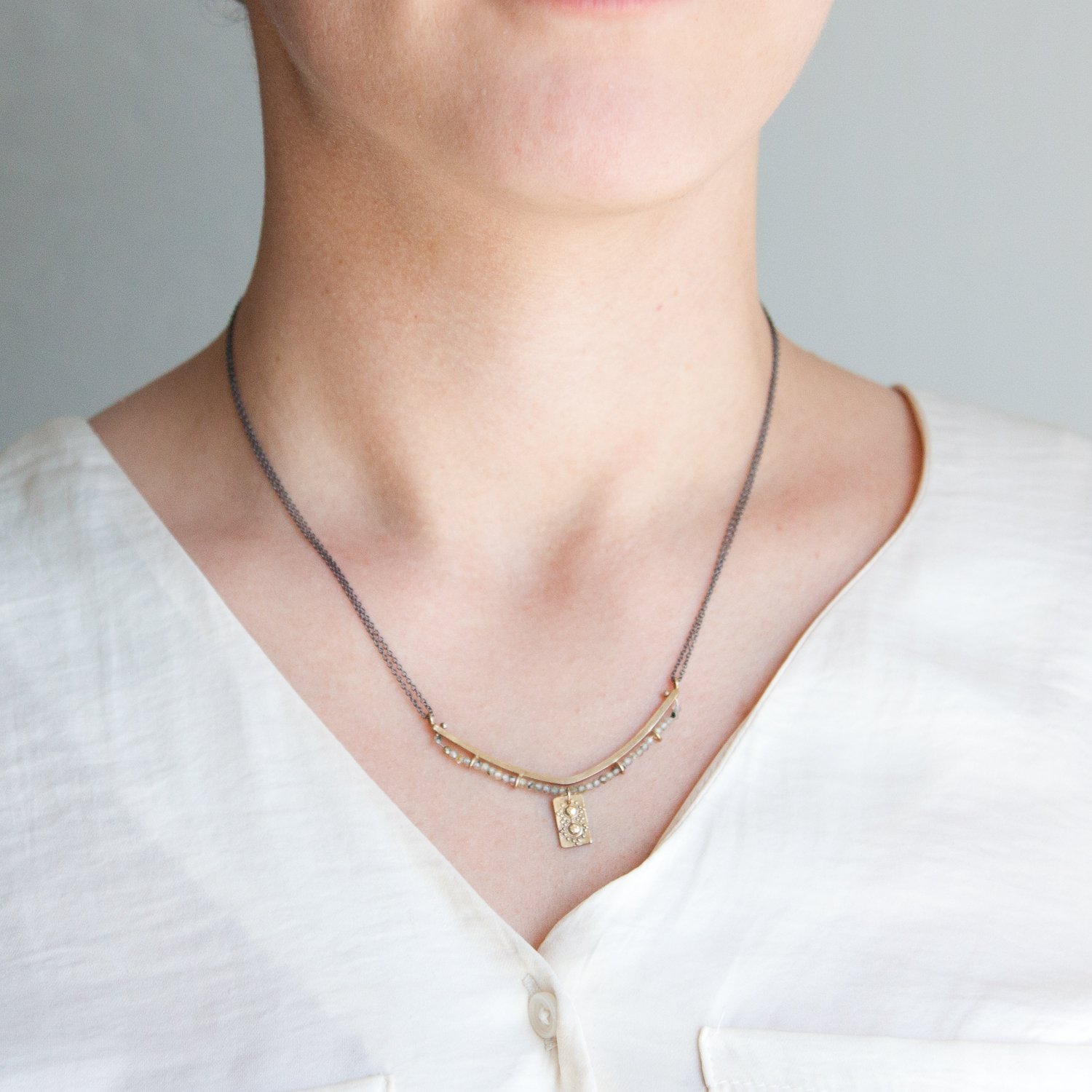 Lulu: Nico Necklace in 14k Gold Fill & Oxidized SS w/ Prehnite