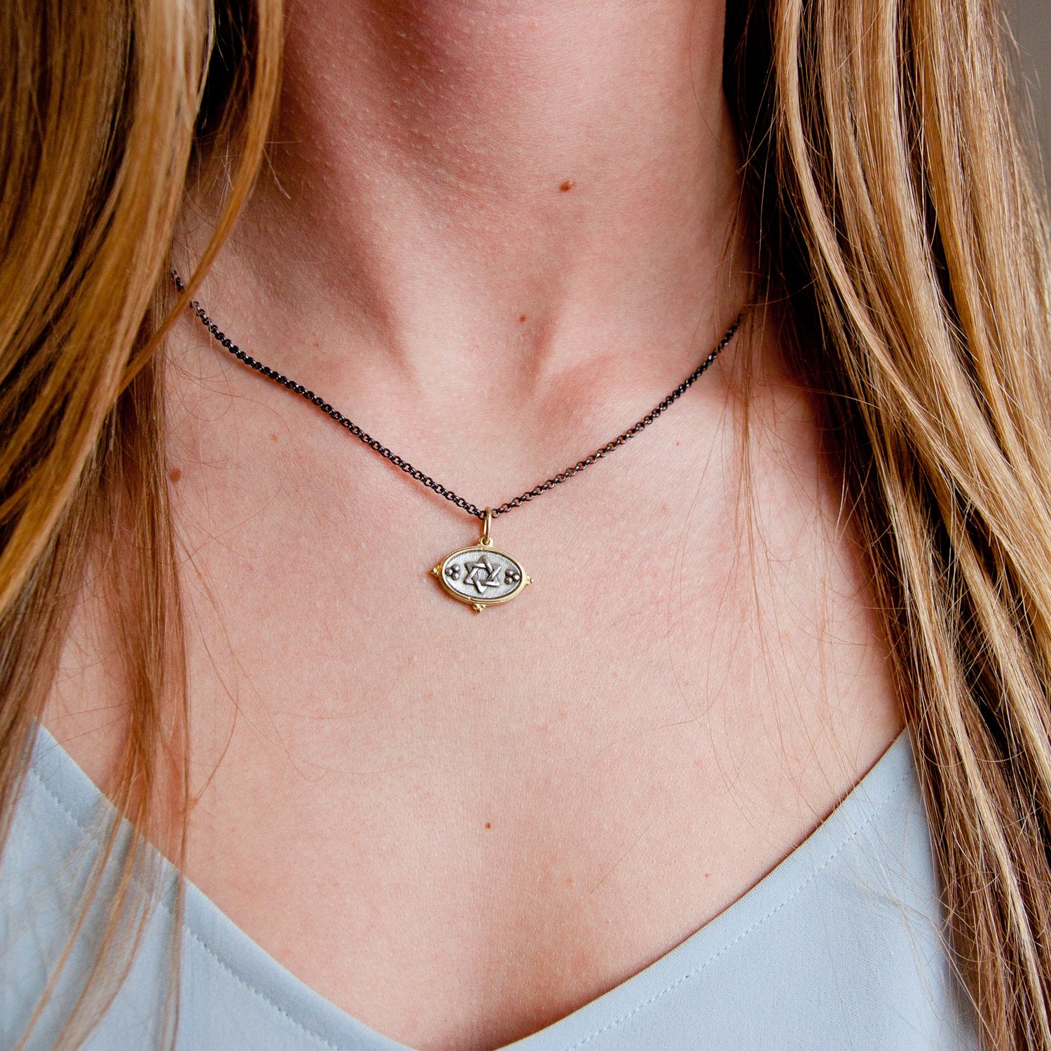 Erica Molinari Trunk Show: ss and 18k l'chaim and star of david
