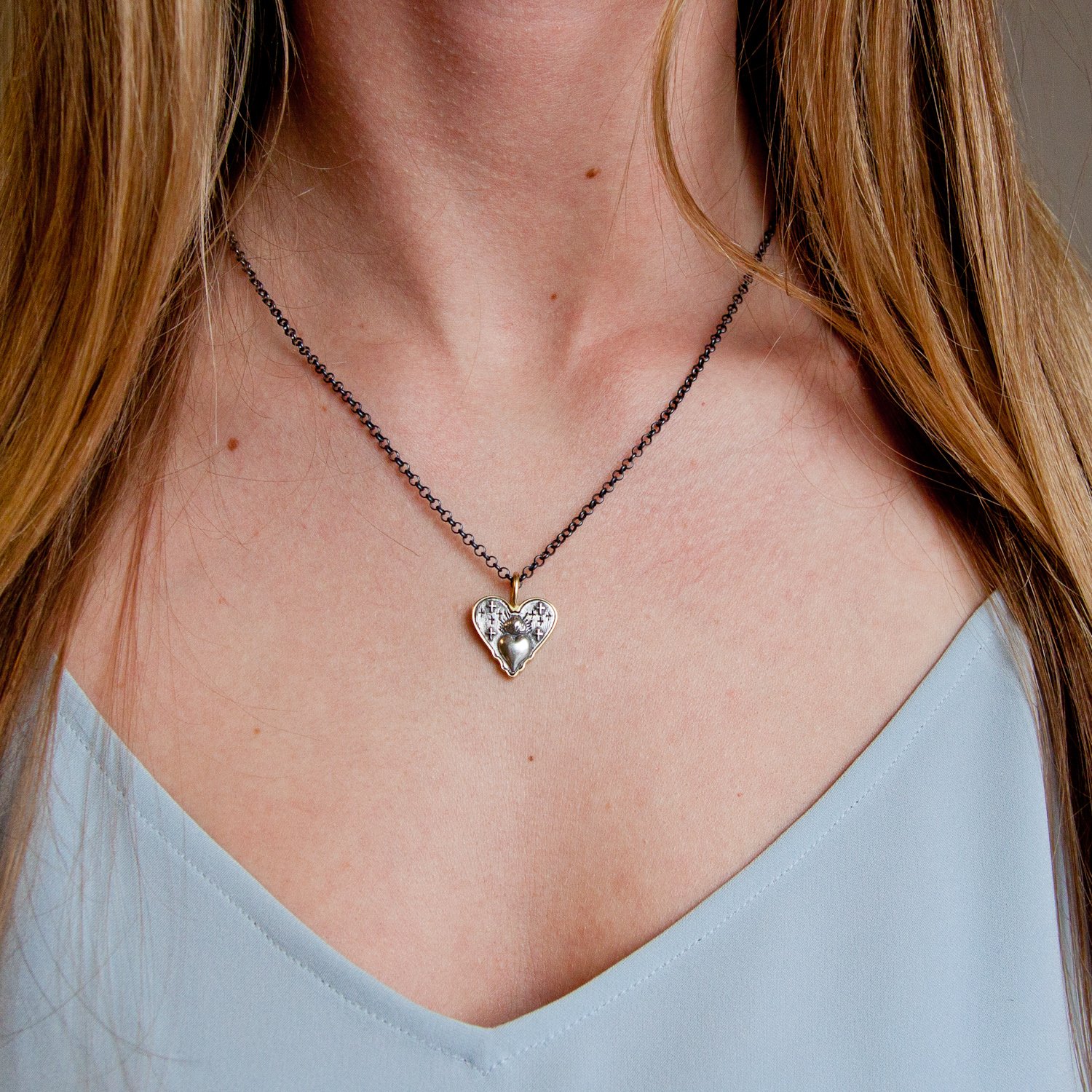 Erica Molinari: SS and 18K baby sacred heart charm "my love"