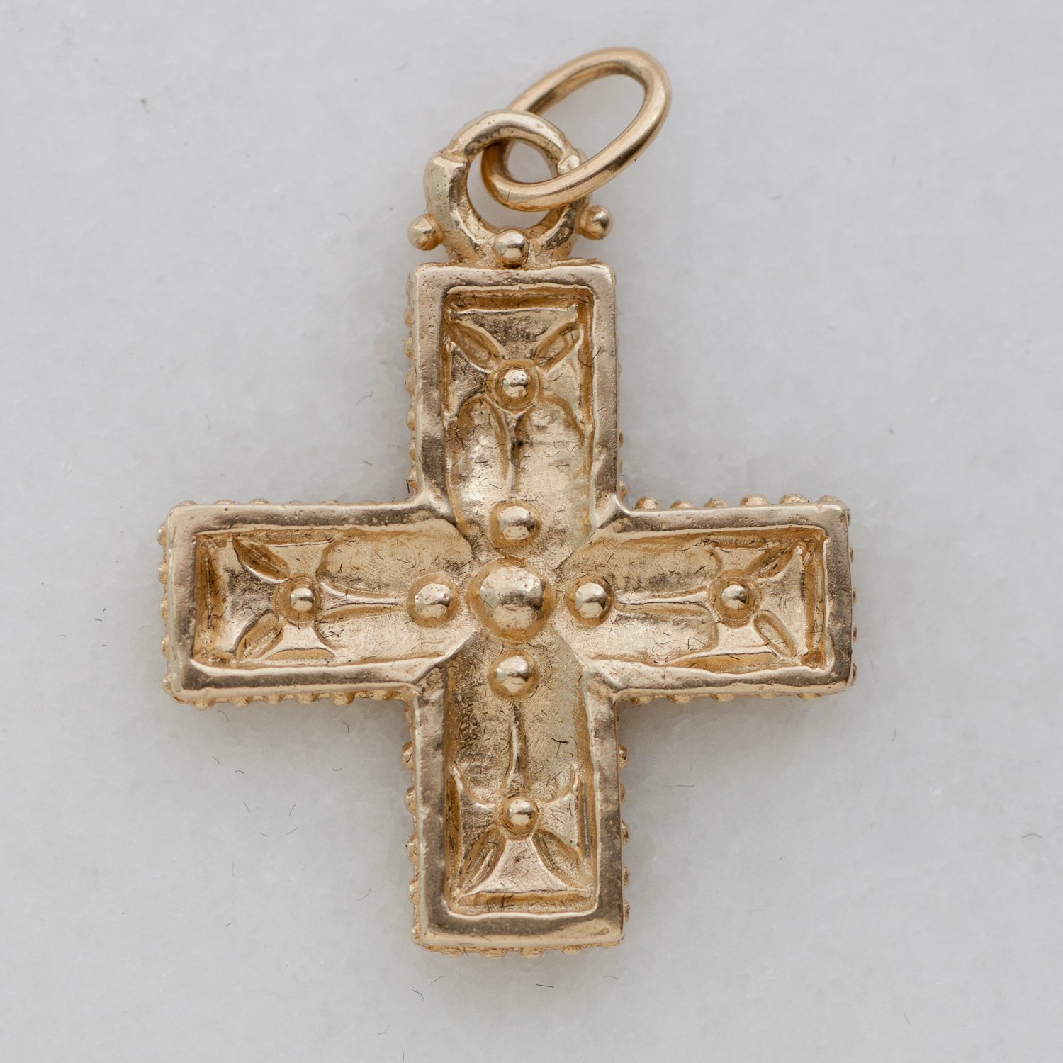 Erica Molinari Trunk Show: 14k small ornate cross with 4 diamond dots