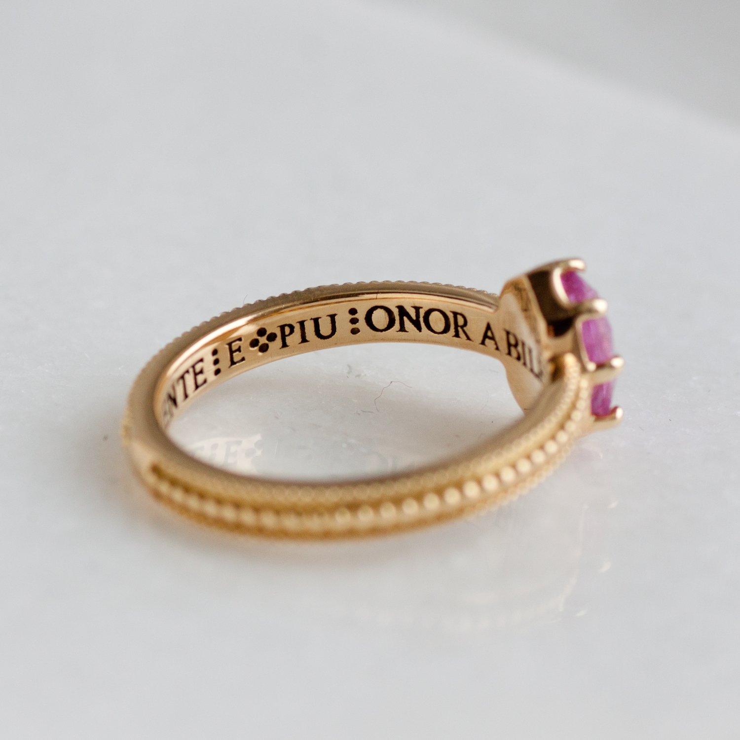 Erica Molinari Trunk Show: 18K slim granule band ring pink sapphire 1.5ct