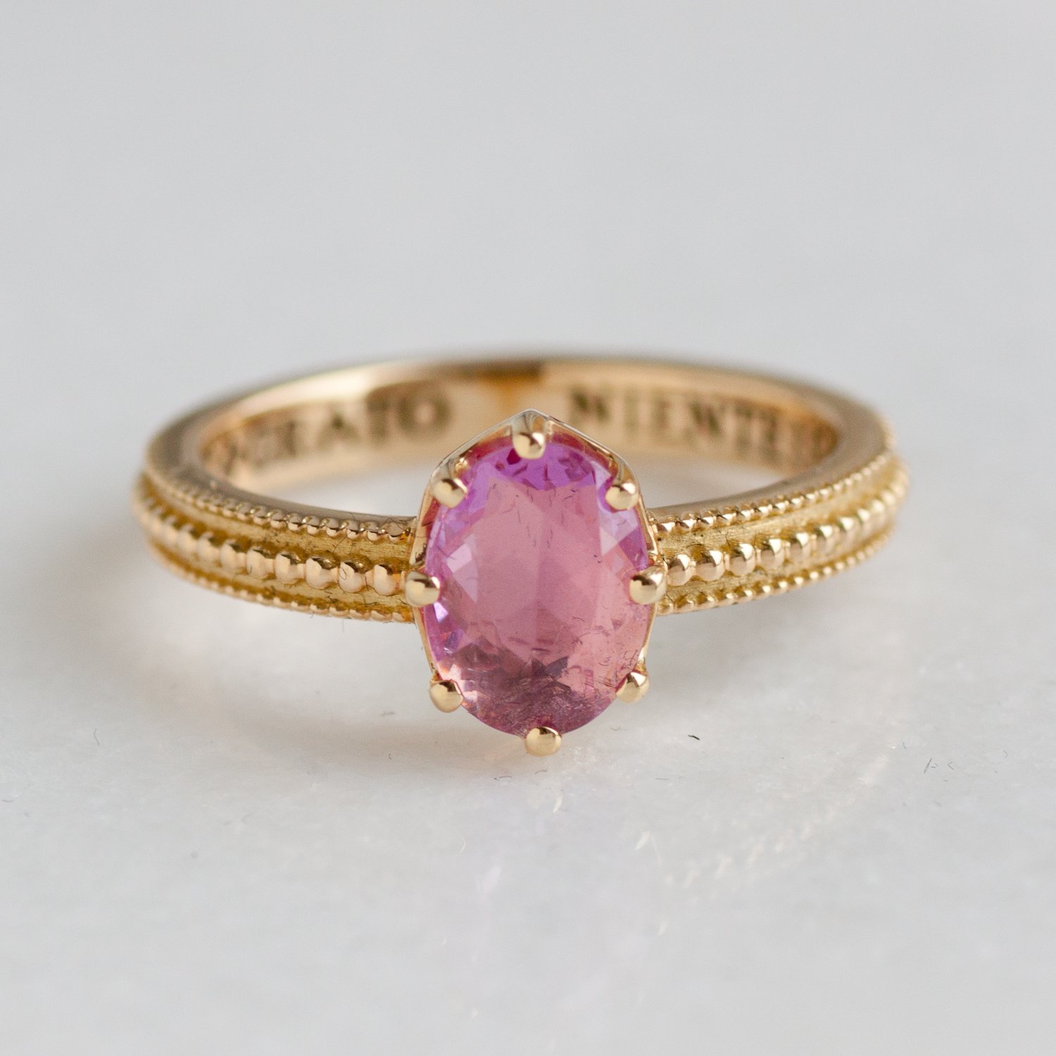 Erica Molinari Trunk Show: 18K slim granule band ring pink sapphire 1.5ct