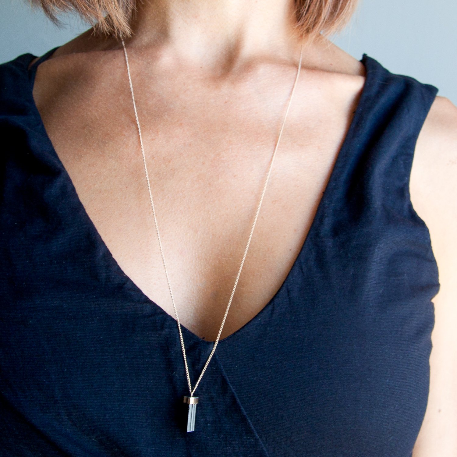 Melissa Joy Manning: Limited edition 14K yellow gold and sterling silver black tourmaline 28" necklace