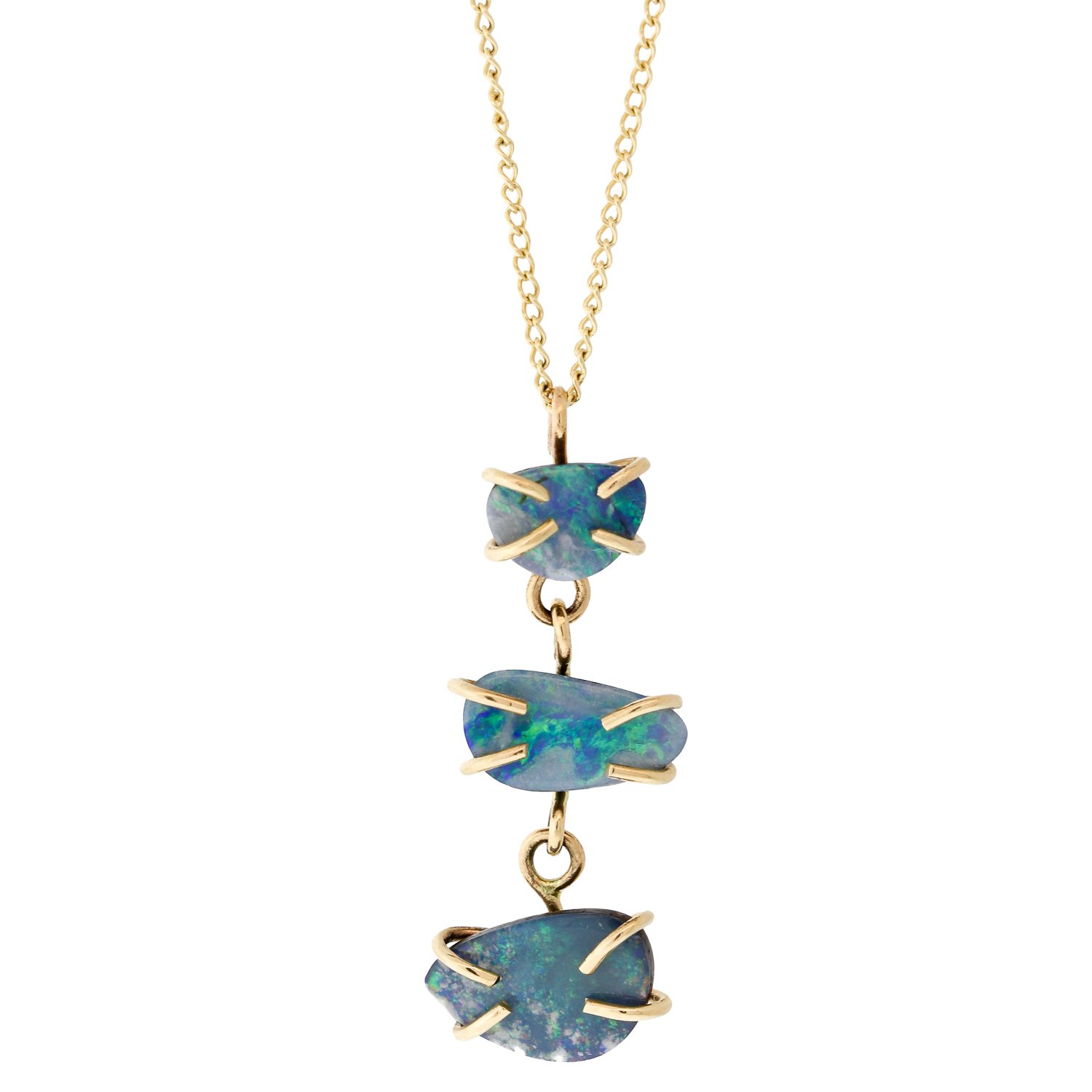 Melissa Joy Manning: Limited edition 14K yellow gold opal doublet three drop adjustable 18-20" necklace