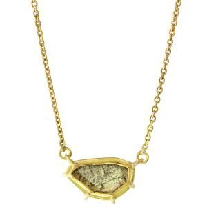 Tura Sugden: 18K yellow gold asymmetrical horizontal diamond slice pendant necklace