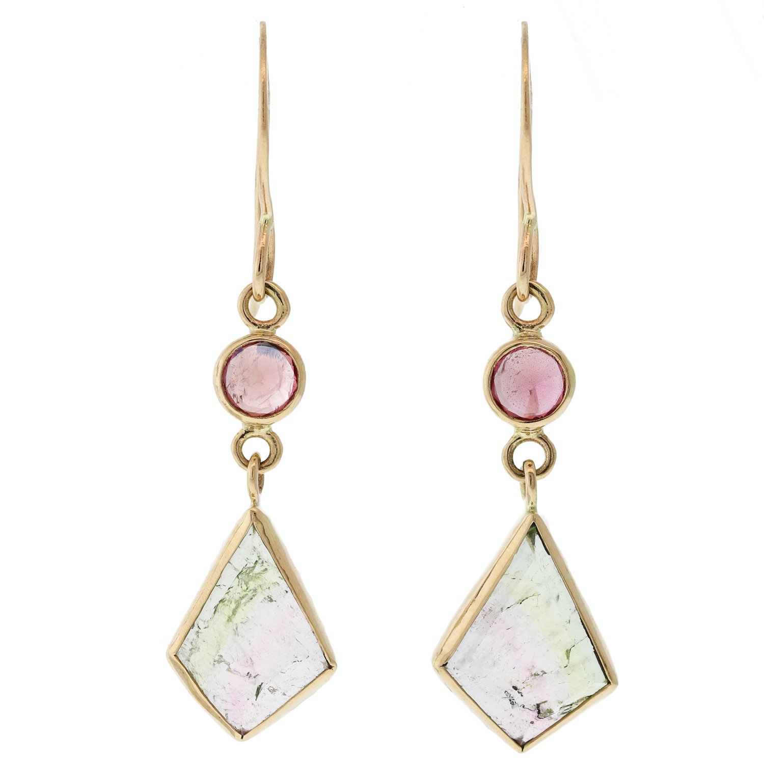 gold earrings with sapphire and tourmaline by jewelry designer Melissa Joy Manning