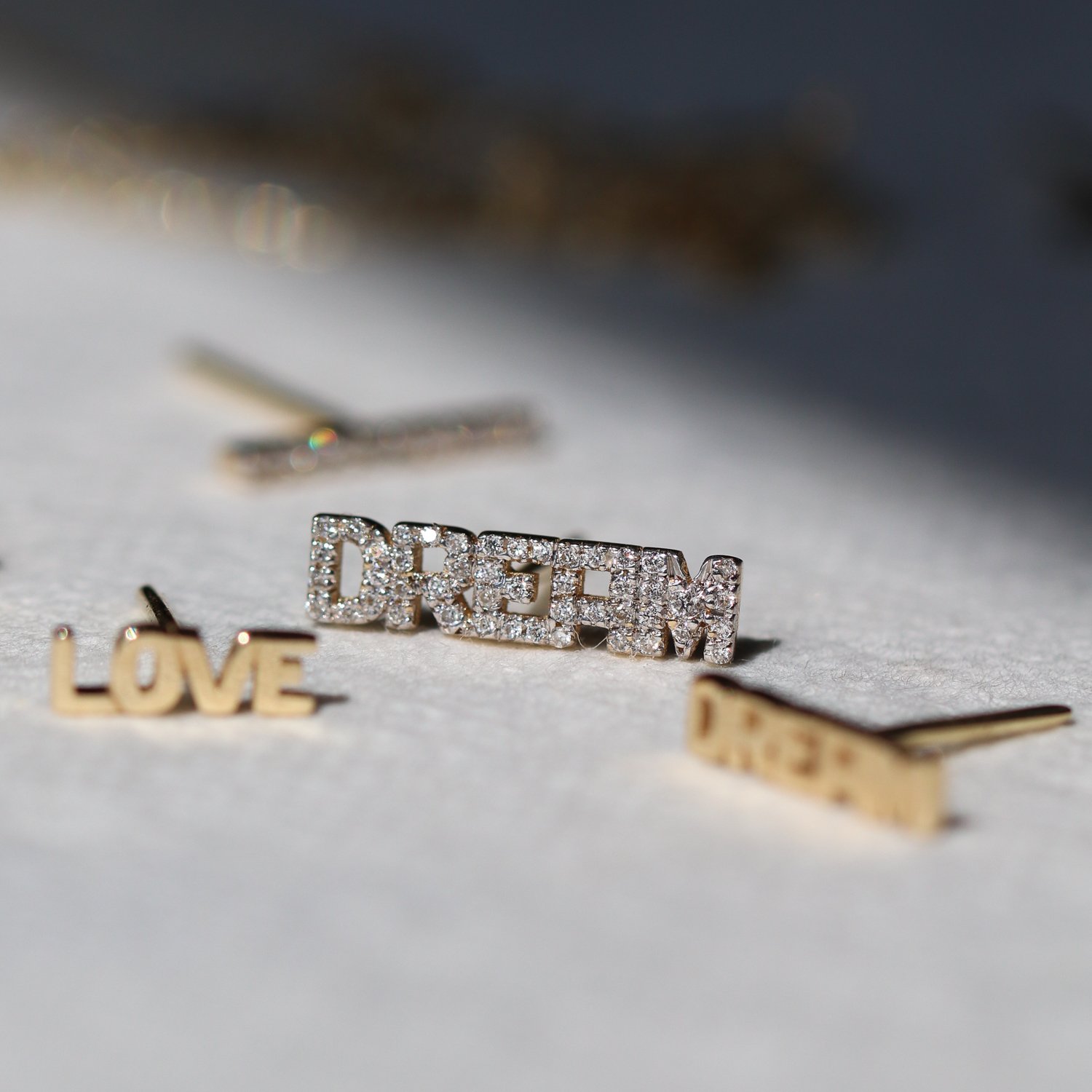 Kismet: Earrings, Studs, Dream, White Diamonds .13TCW, 14k yellow gold, SINGLE.