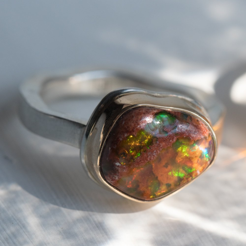 Jamie Joseph: Vertical small Asymmetrical mexican fire opal