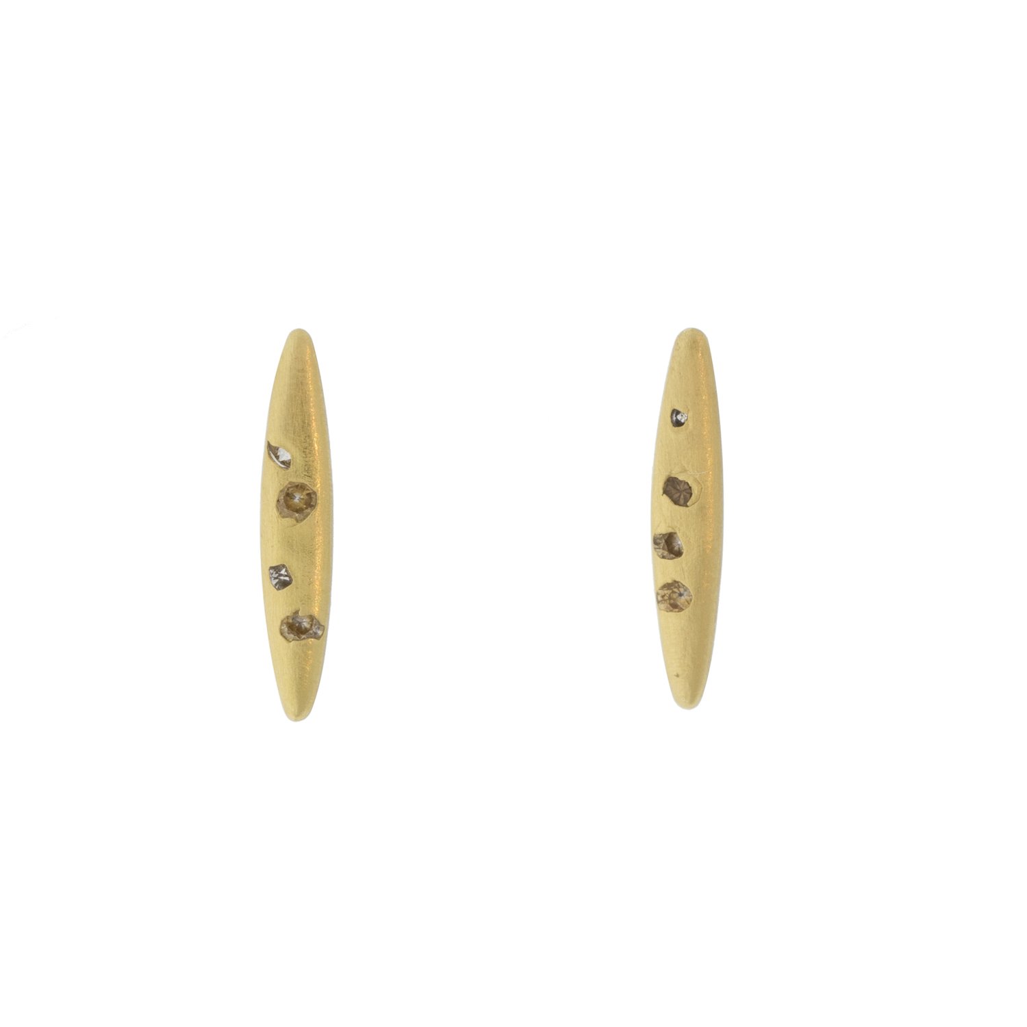 Polly Wales: 18k Gold Rice Quill Studs w/ White Sapphires