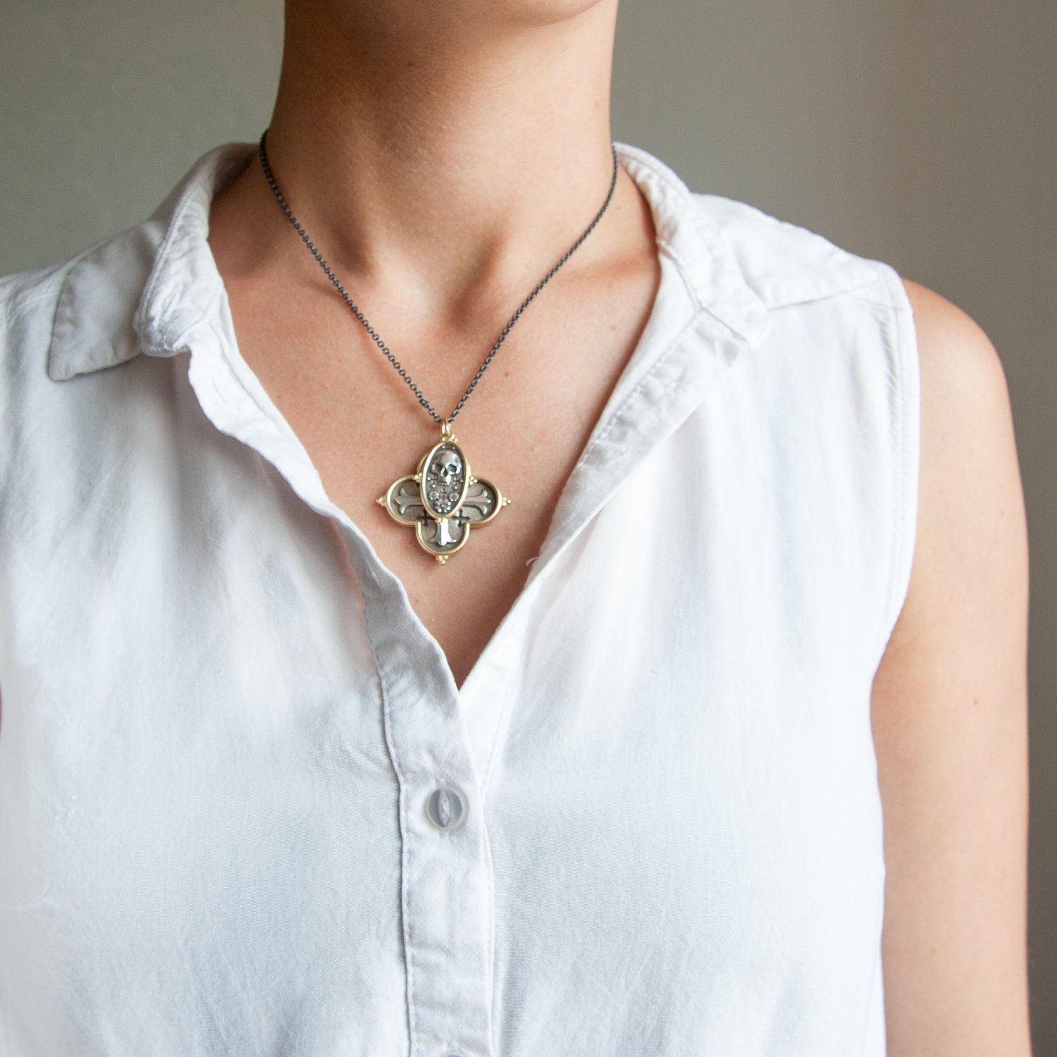 Erica Molinari: SS & 18k Gold Large Latin Maltese Quaterfoil Charm "While There is Life There is Hope