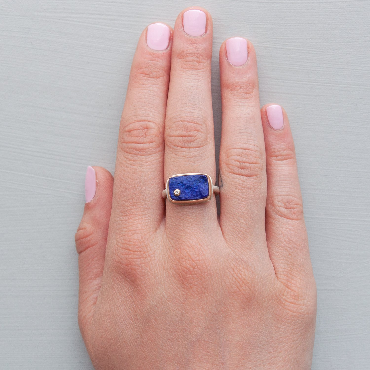 Jamie Joseph: Rectangular Surface cut Lapis with .03 white diamond