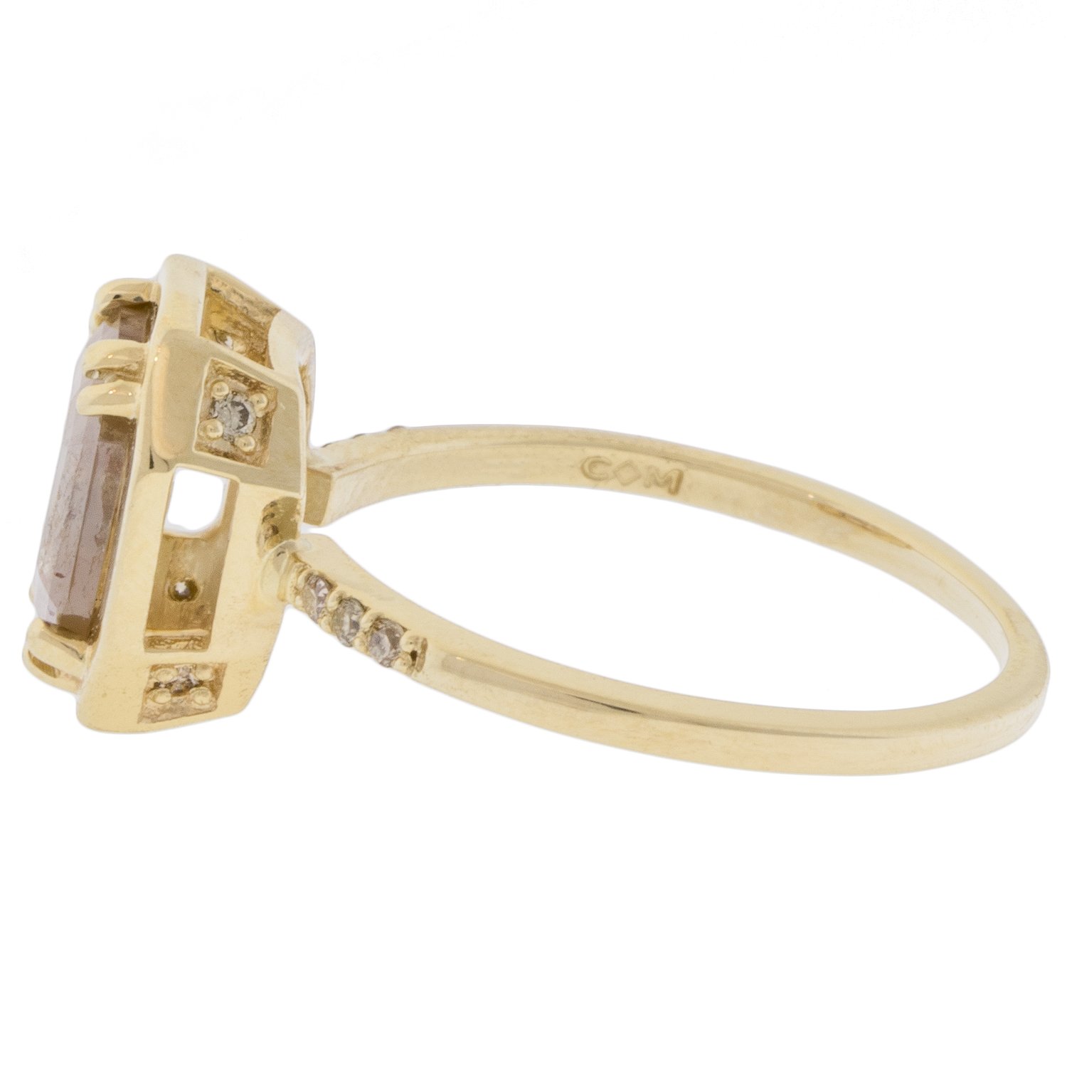 Chinchar/Maloney: MAROA ring in 14K recycled yellow gold with 1.26 carat peach and white diamond and 10 x 1.2mm champagne pave diamonds