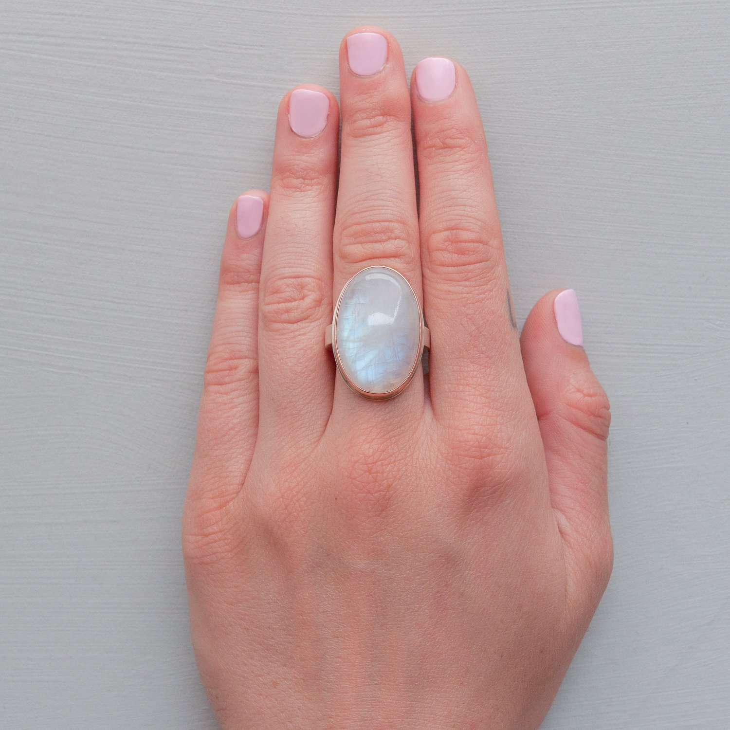 Jamie Joseph: Rose gold open back white rainbow moonstone