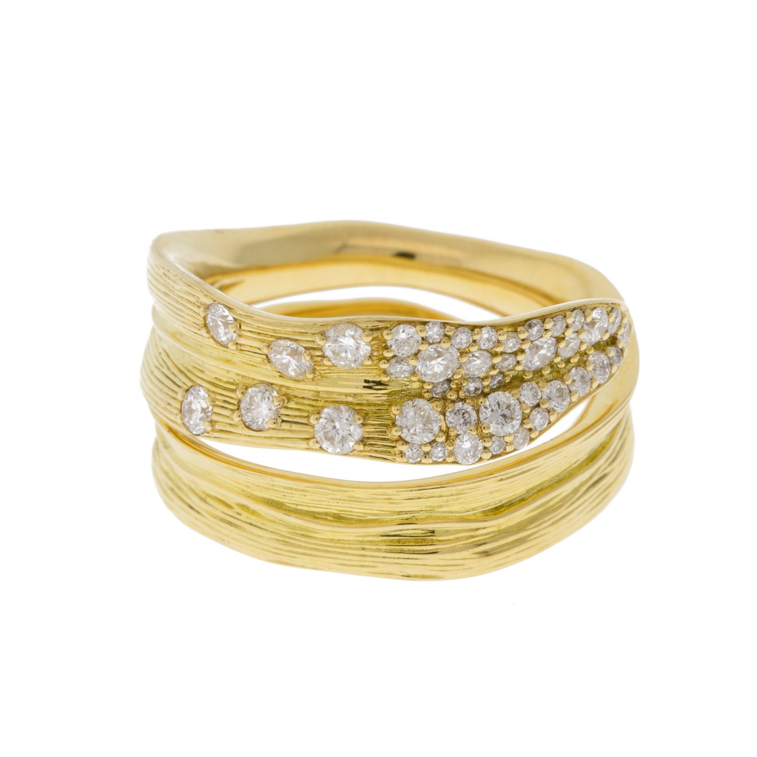 Michael Aram Jewelry: Palm bypass ring in yellow gold with white diamonds