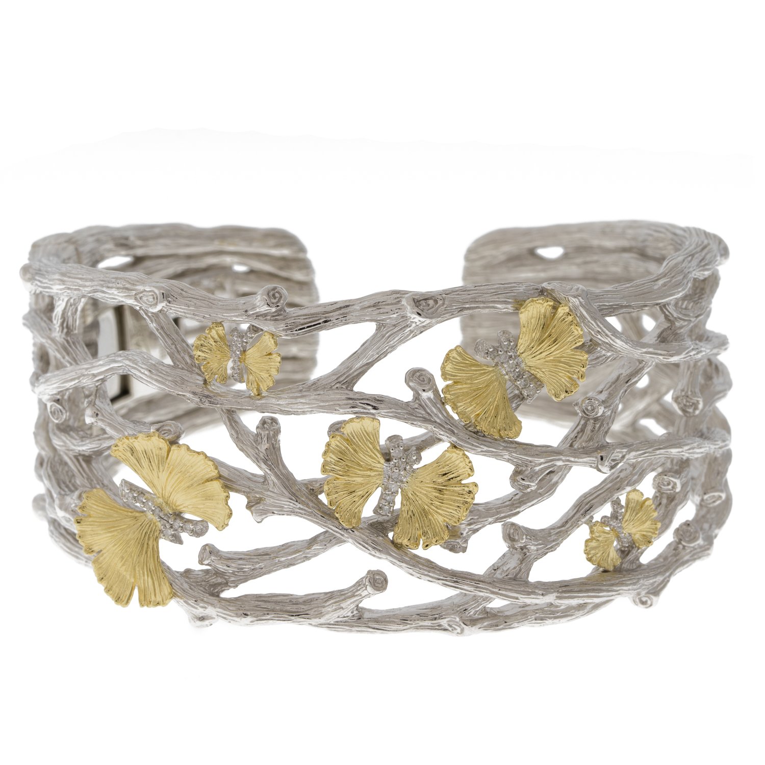 Michael Aram Jewelry: Butterfly ginkgo cuff in yellow gold and sterling silver with diamonds