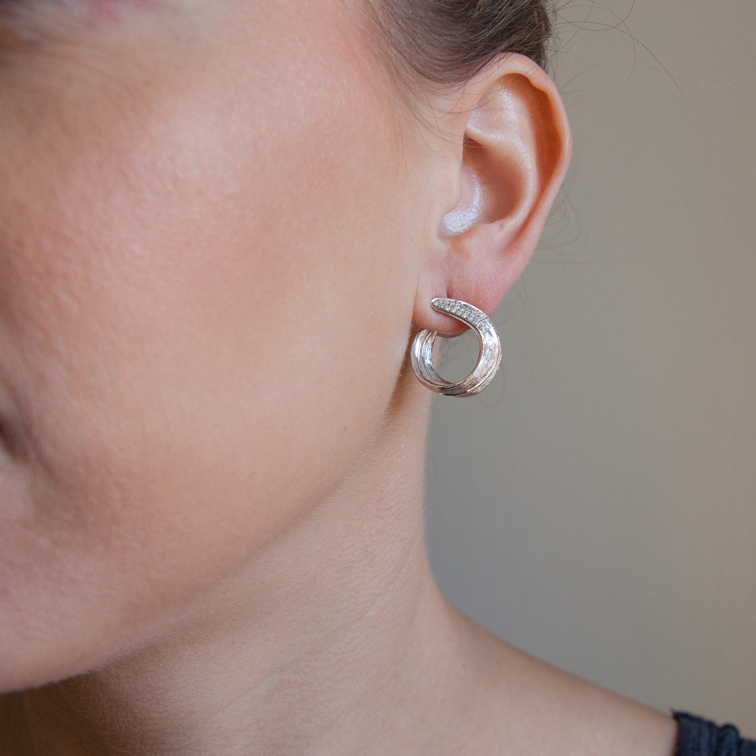Michael Aram Jewelry: Palm crescent earrings in sterling silver with white diamonds