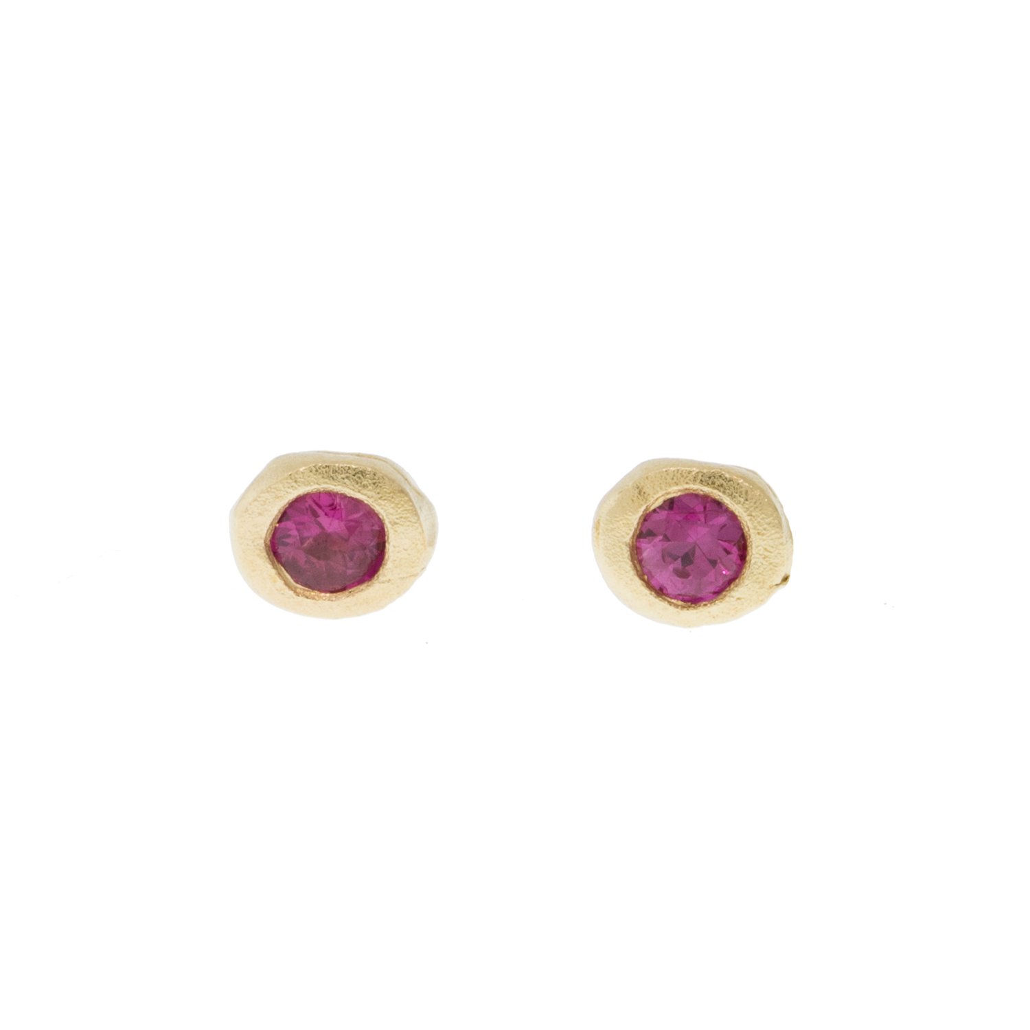 Victoria Cunningham: Earrings, Studs, Pink Sapphire, 14K Yellow Gold.