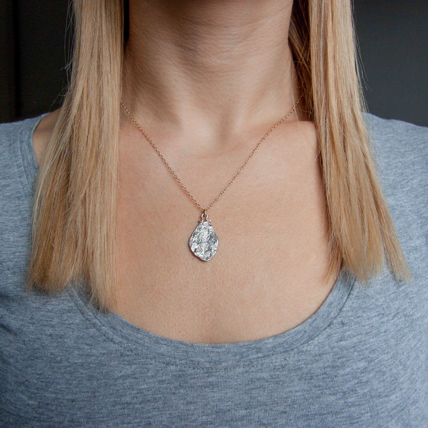 Victoria Cunningham: Necklace, Pendant, Meteorite, Diamonds .12tcw, 14K White Gold, 14K Yellow Gold.