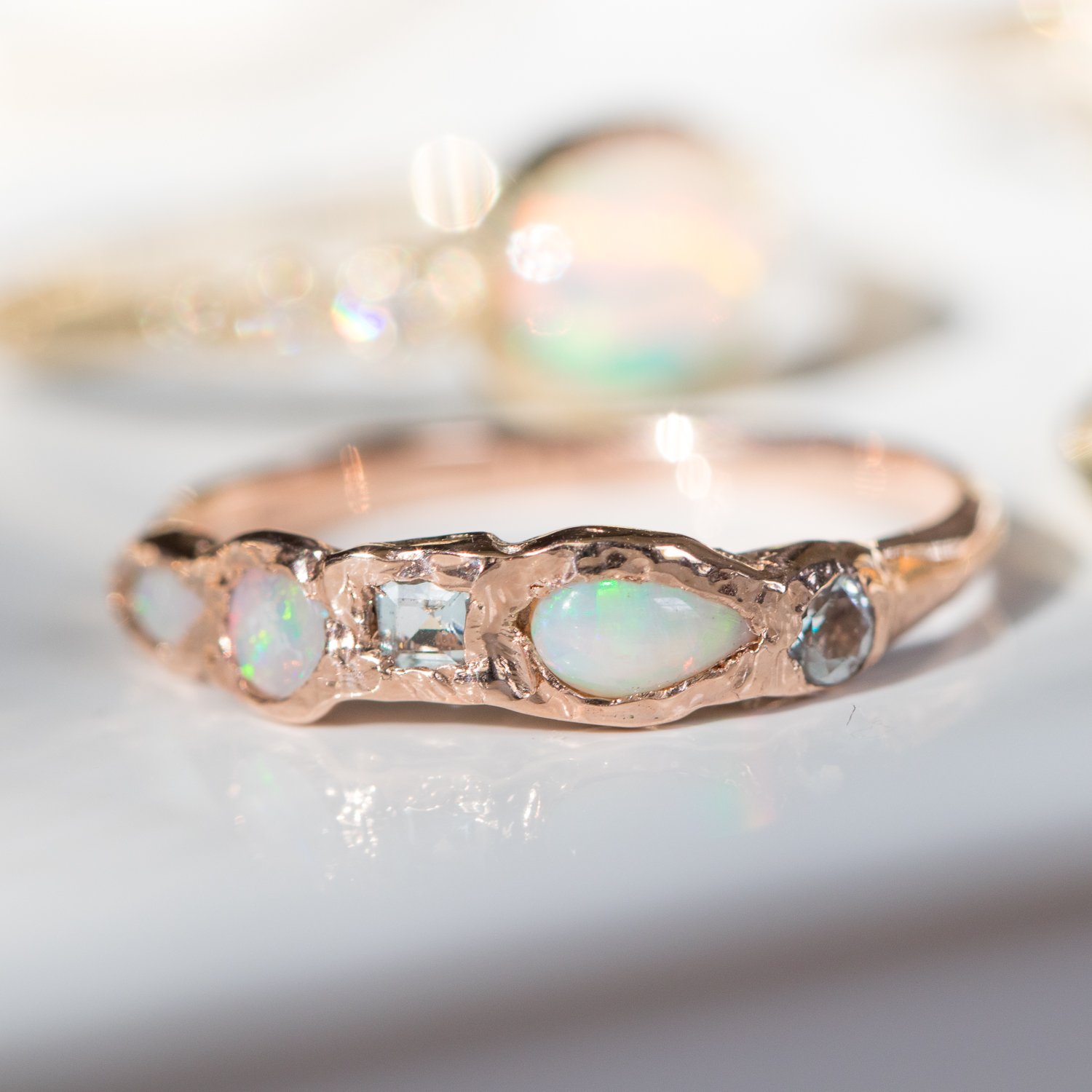 Misa Jewelry: Journey Treasure Mermaid Ring, 14K rose gold, opal, aquamarine
