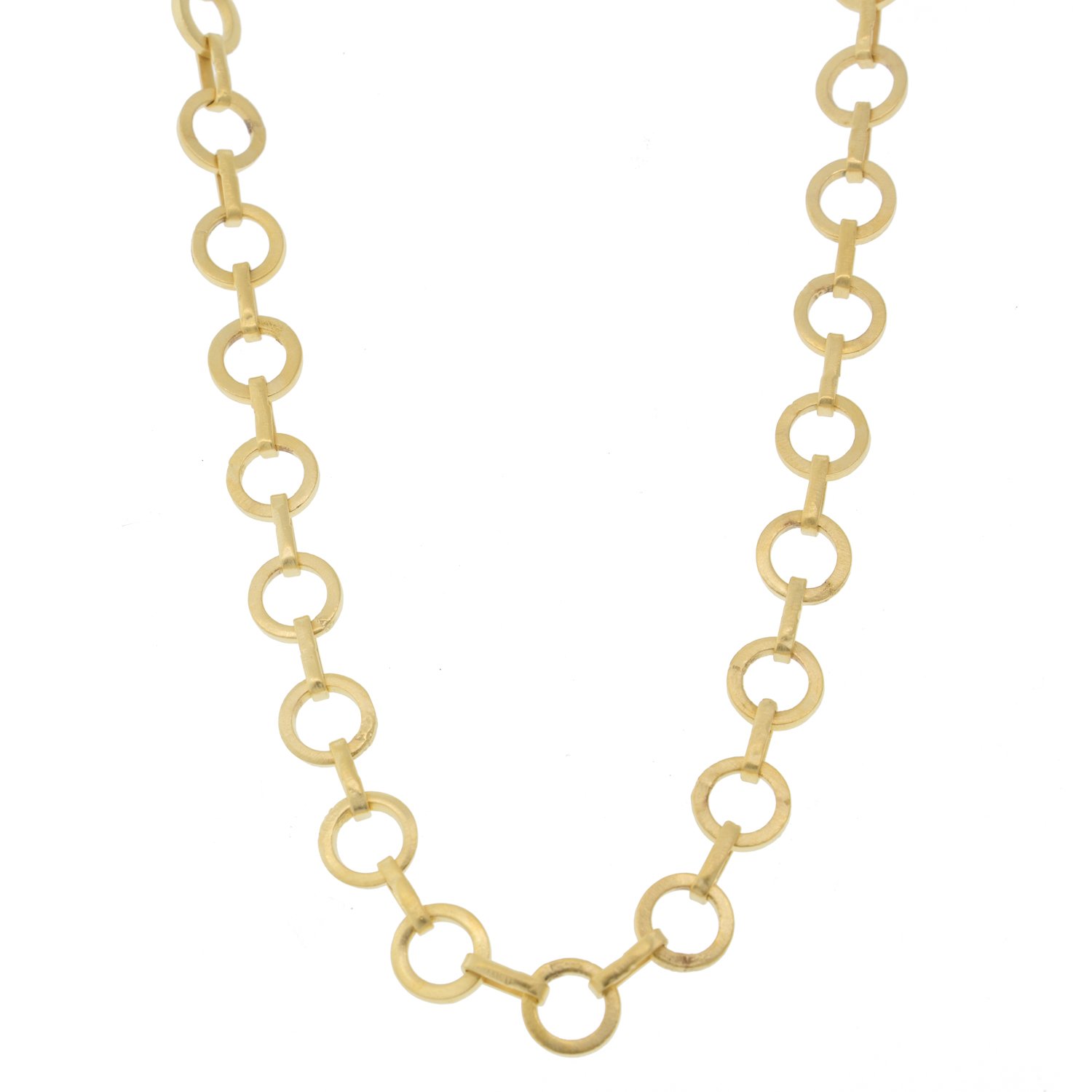 Jane Diaz: Plain Handmade Flat Circle Link Short Necklace in Gold Plate, 15"