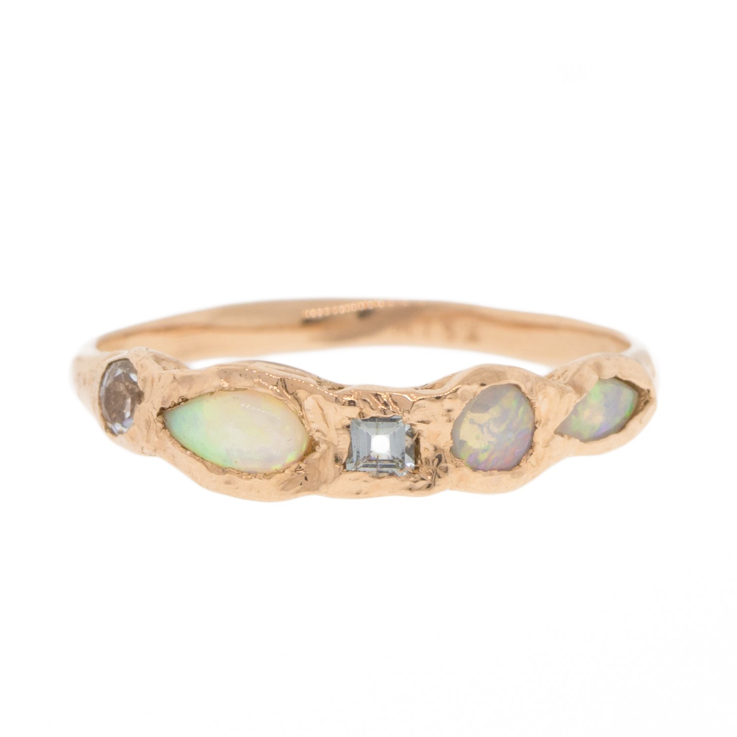 Misa Jewelry: Journey Treasure Mermaid Ring, 14K rose gold, opal, aquamarine
