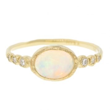 Misa Jewelry: Freshwater Opal Ring, 14K yellow gold, opal, white round brilliant diamonds, 0.07 TCW