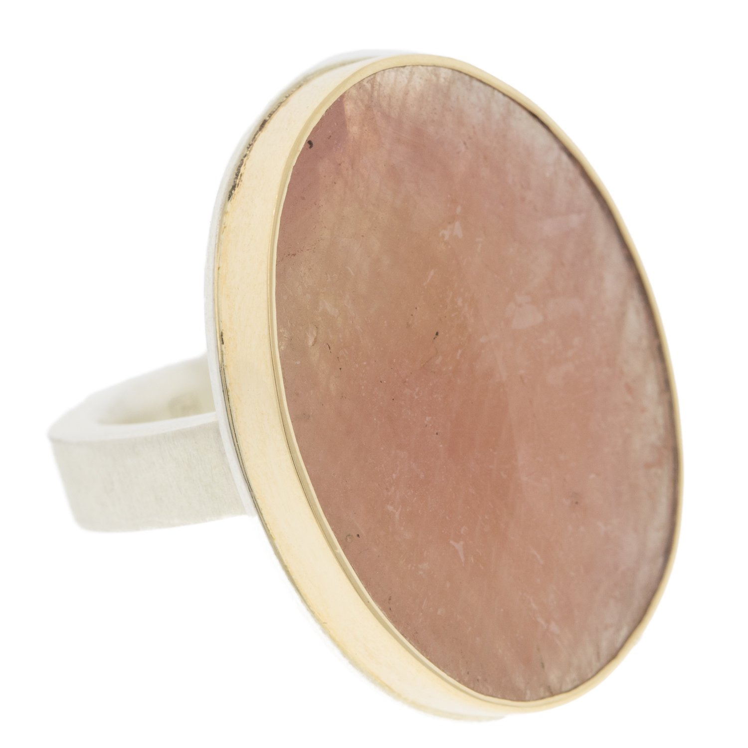 Jamie Joseph: SS & 14k gold w/ large vertical oval table cut pink sapphire on Y band