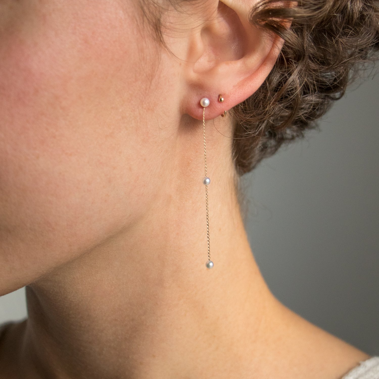 Mizuki: 14K earring akoya and freshwater pearl chain drop pair