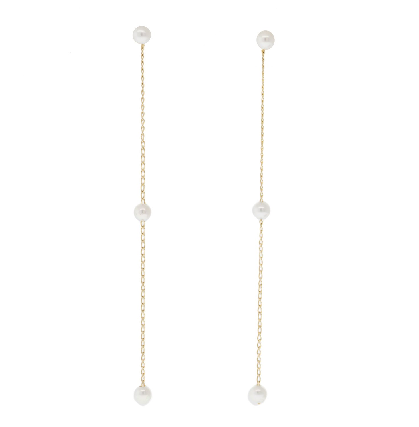 Mizuki: 14K earring akoya and freshwater pearl chain drop pair