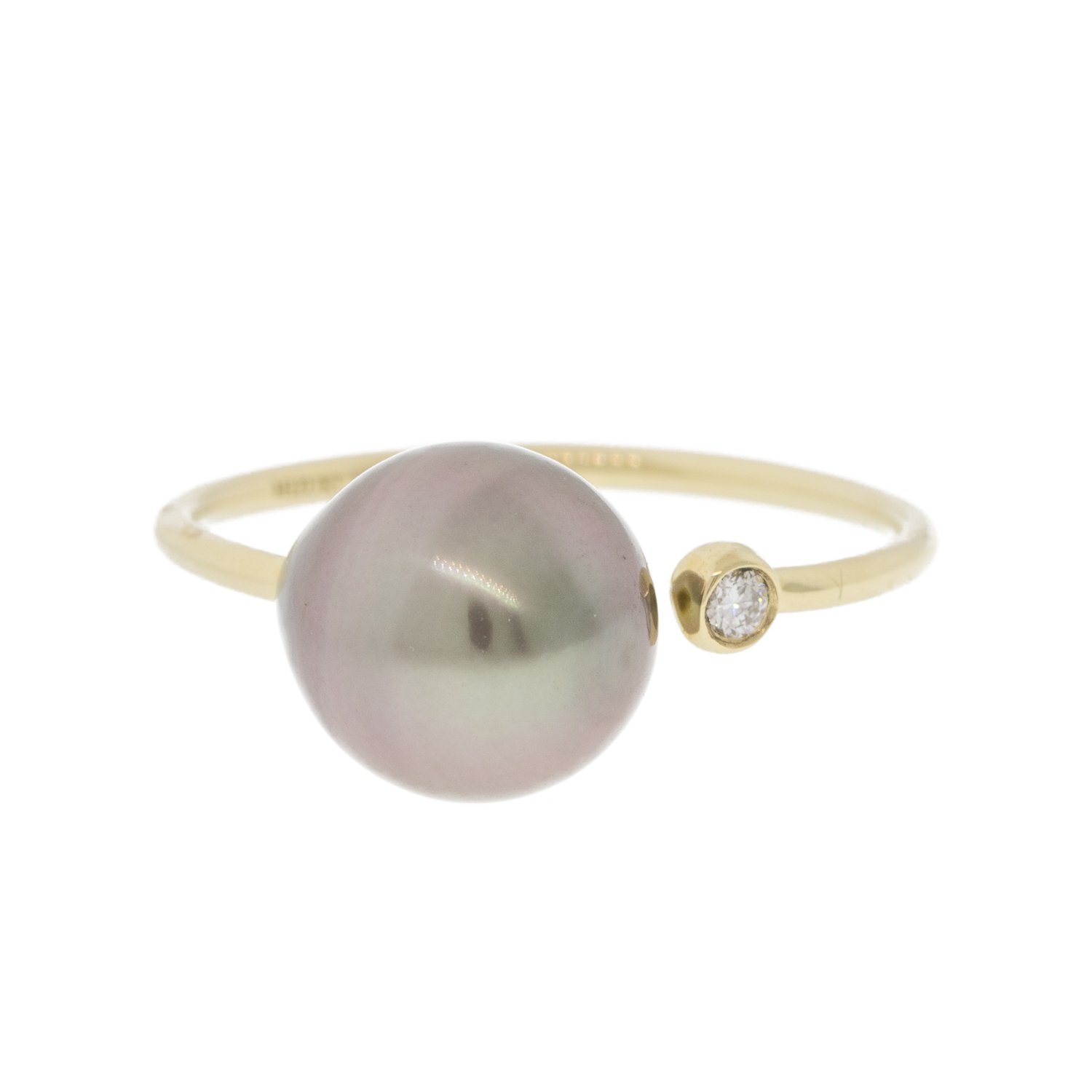 Mizuki: 14K ring open black Tahitian pearl with baby diamond .3ct