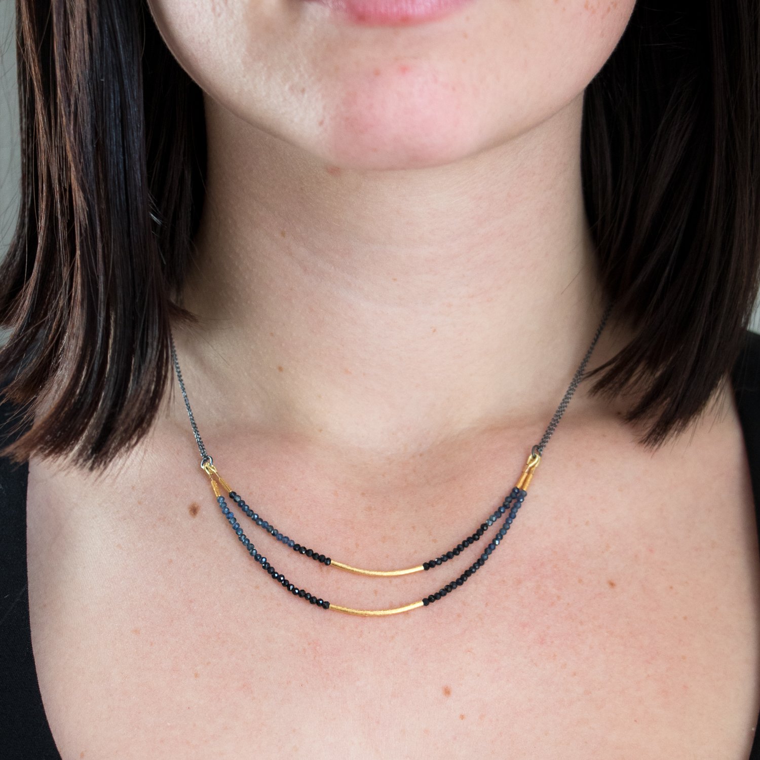 Lulu: Trove necklace with blue sapphire and oxidized chain