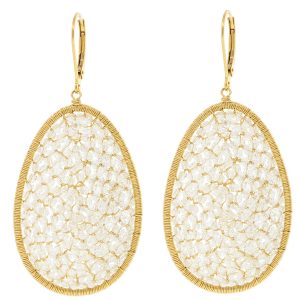 Dana Kellin: Earrings, Large Egg Shaped, Clear Crystals, Gold Fill,