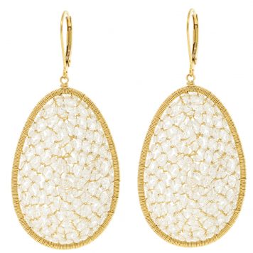 Dana Kellin: Earrings, Large Egg Shaped, Clear Crystals, Gold Fill,