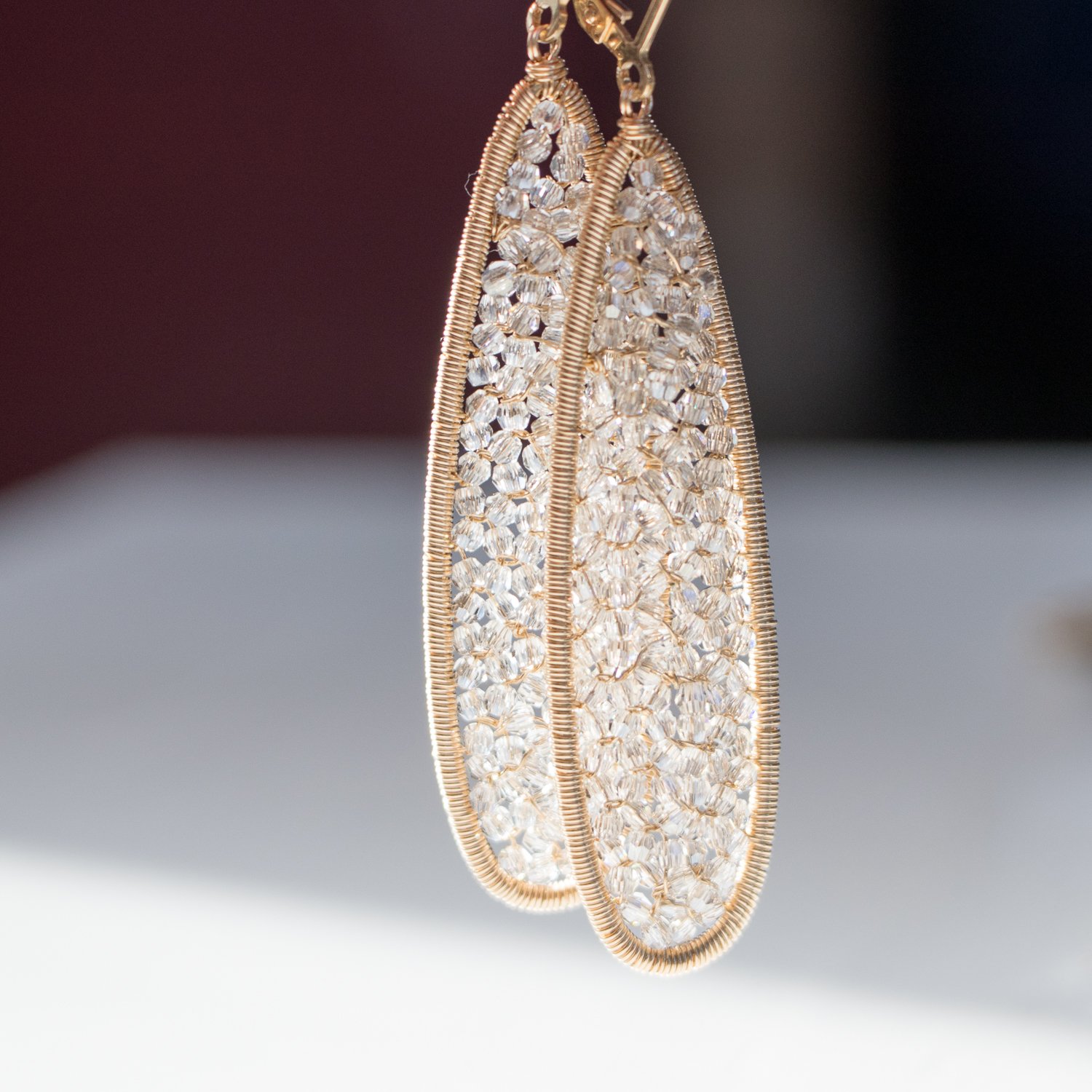 Dana Kellin: CSS/gf Skinny Teardrop Clear crystal Filled Earrings, 2 1/2" x 9/16"