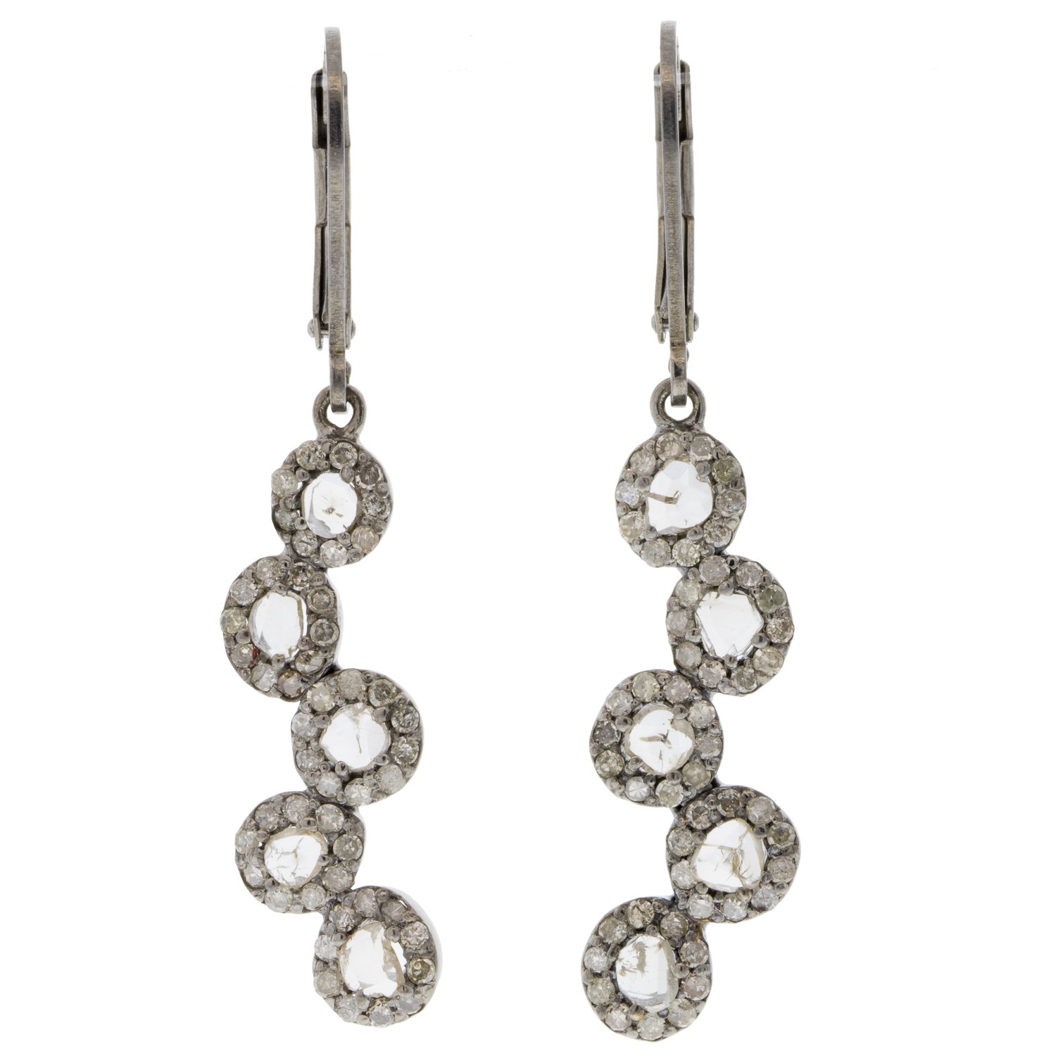 Robindira Unsworth: Champagne Pave Diamond & Diamond Slice 5 Station Cascade Earring