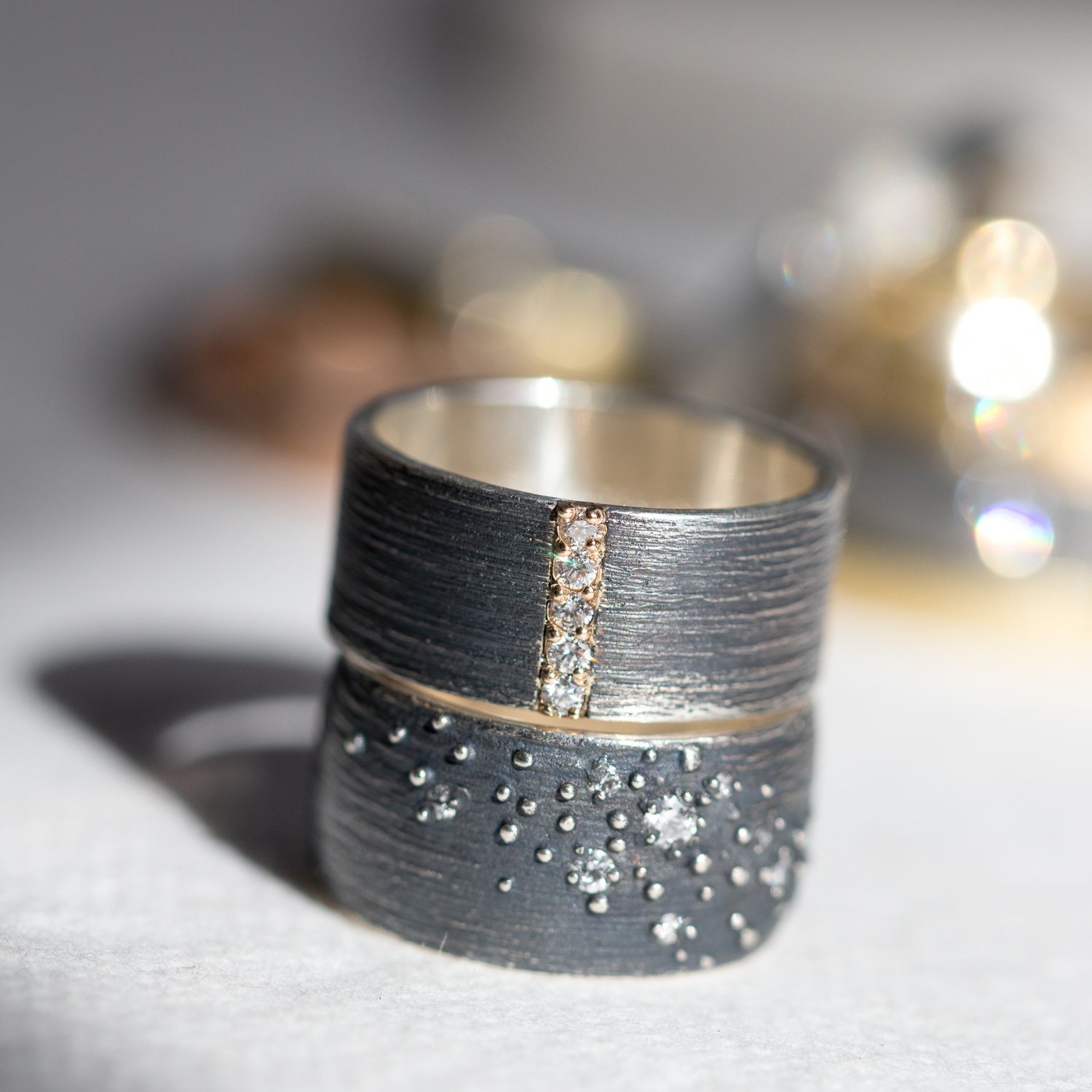 Shaesby: Wide Isla Band Ring in Sterling Silver with .12 TCW White Diamonds