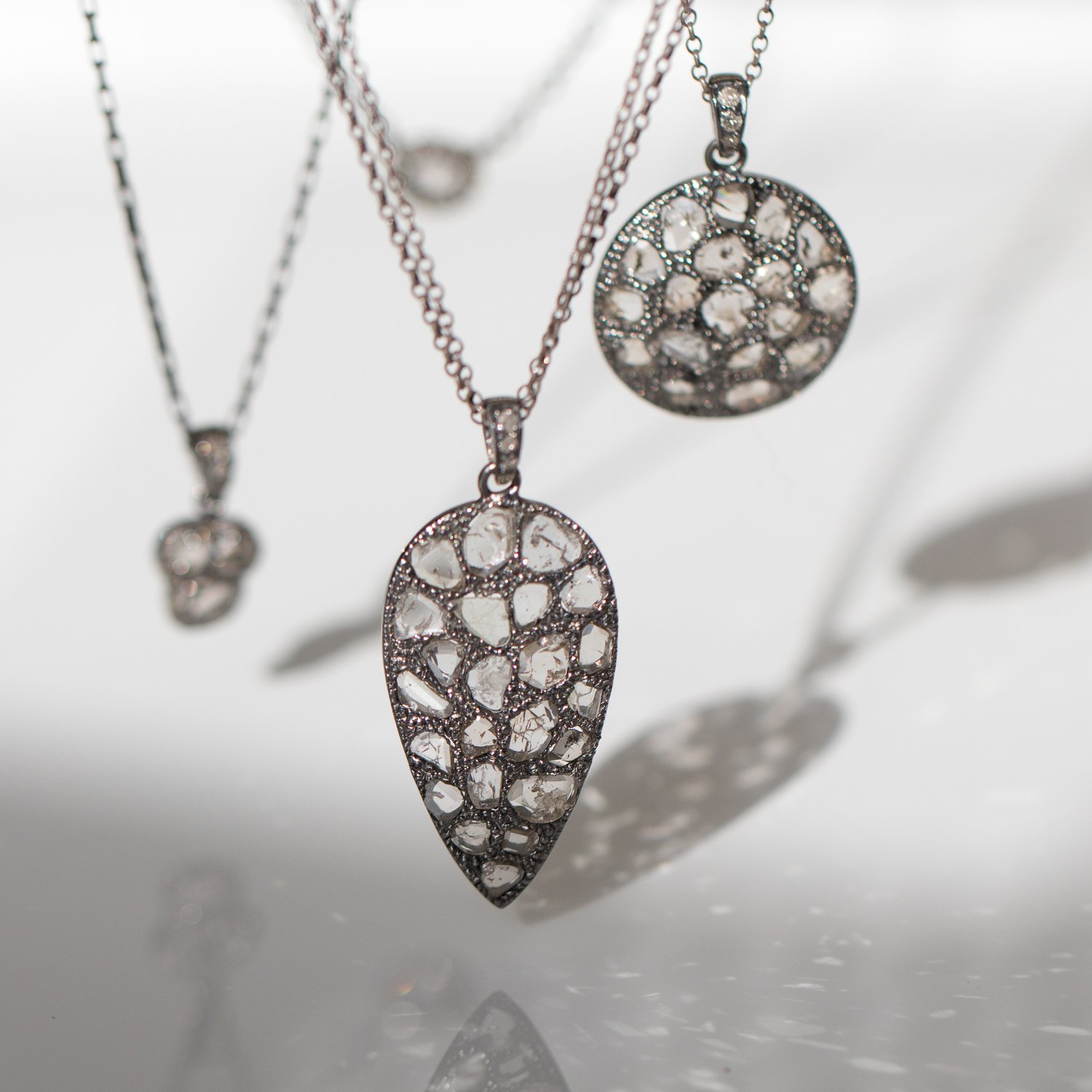 Robindira Unsworth: Rhodium Plated SS, Constellation Shield Necklace w/ Diamond Slices, 2.07ct
