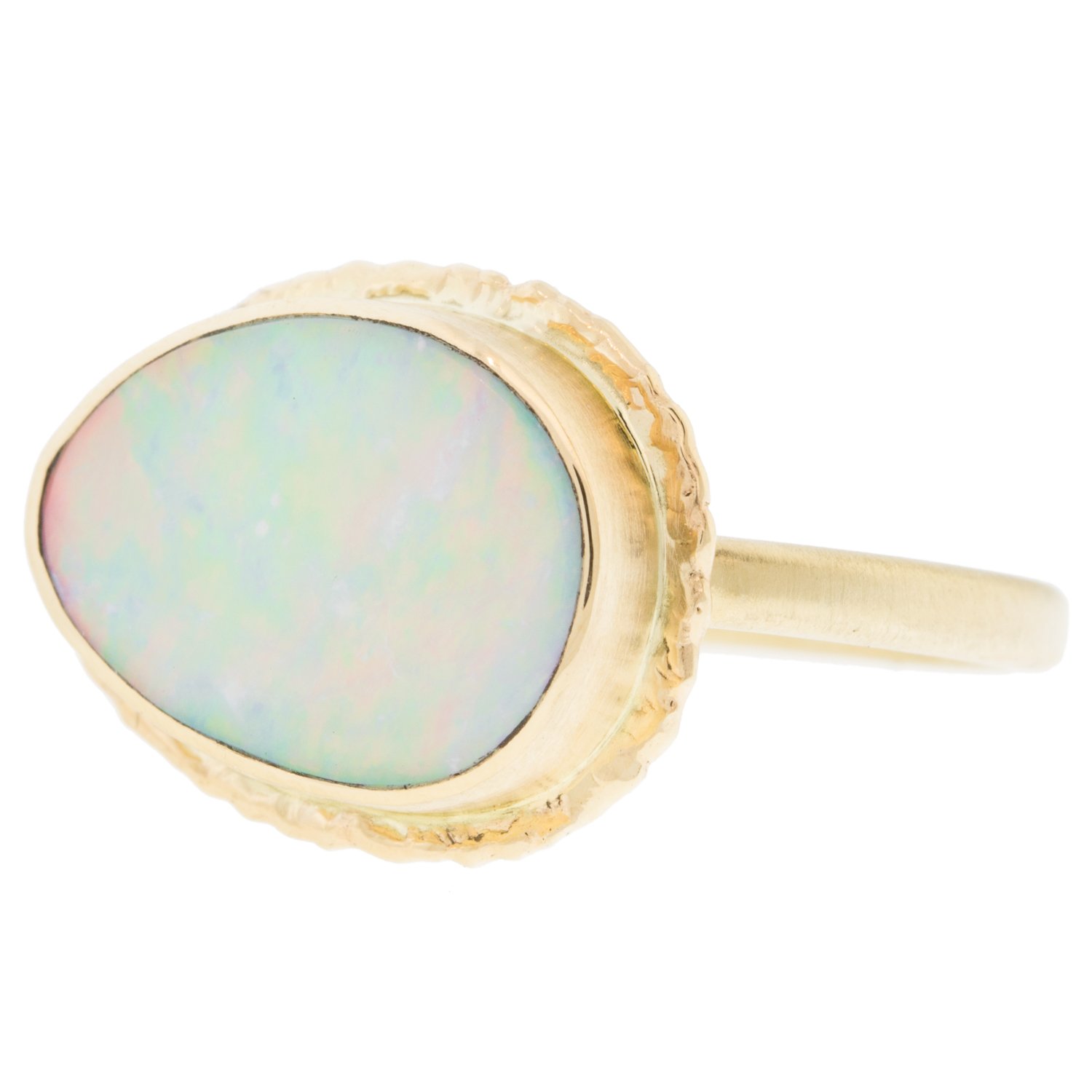 Jamie Joseph: 14k gold ring w/ asymmetrical australian opal on ruffled platform