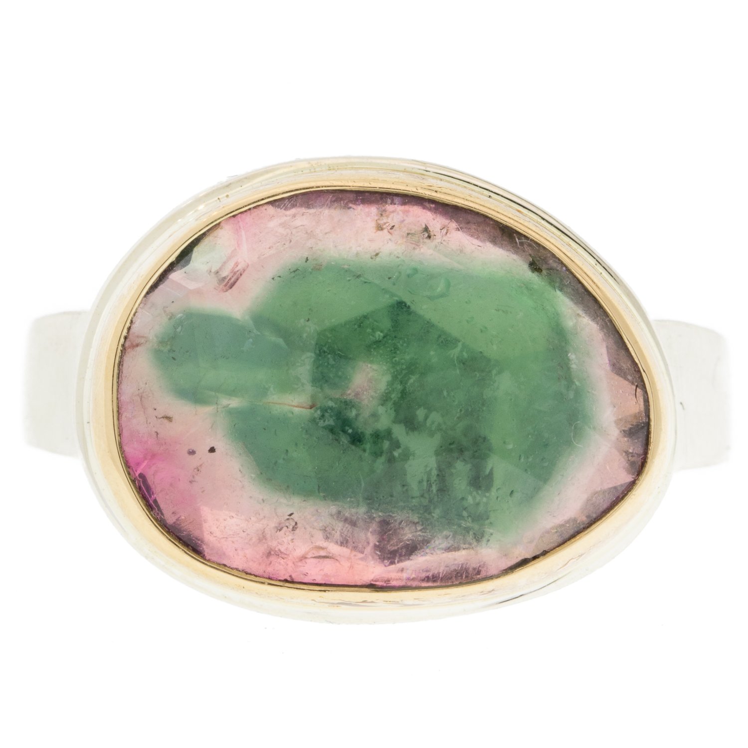 gold and silver ring with tourmaline by jewelry designer jamie joseph