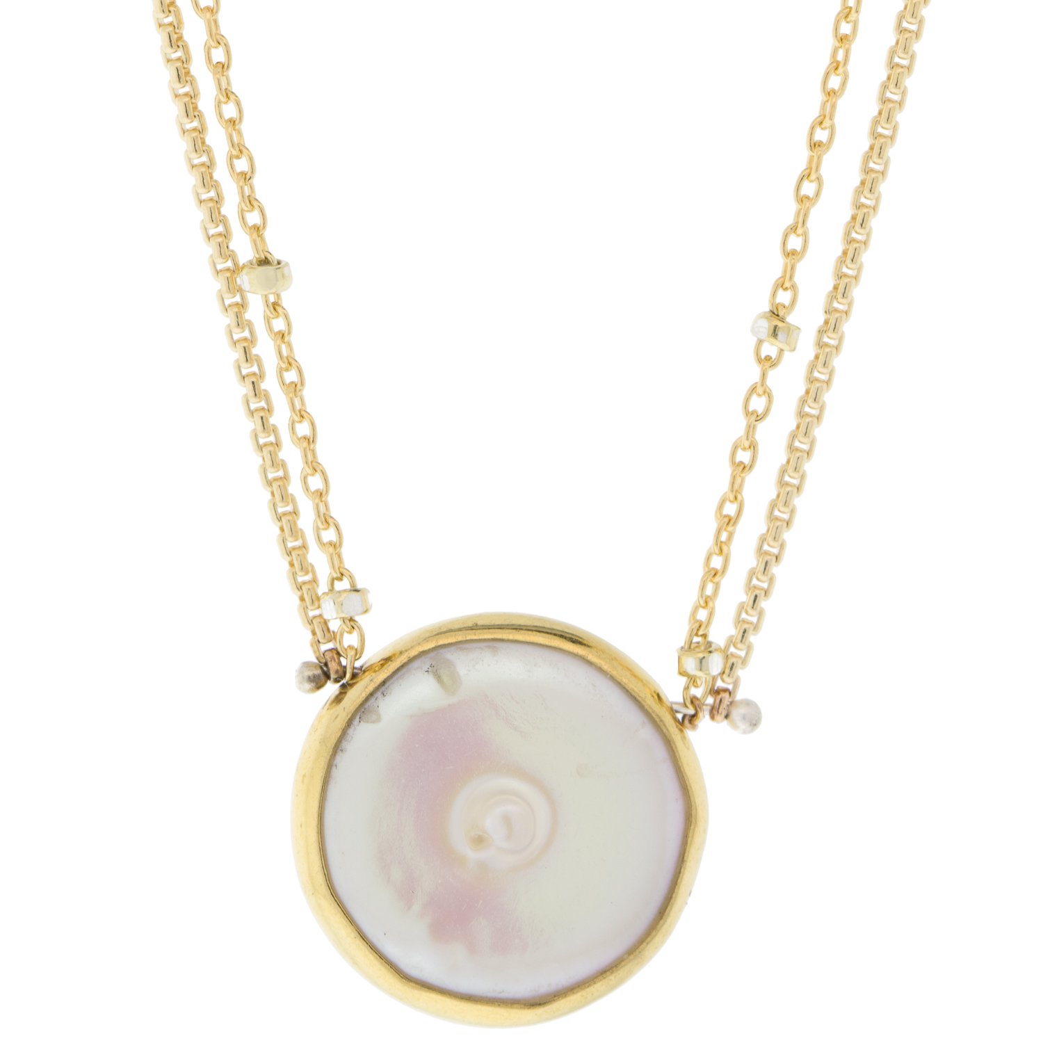 Lulu: Gold fill round hayes necklace with white pearl
