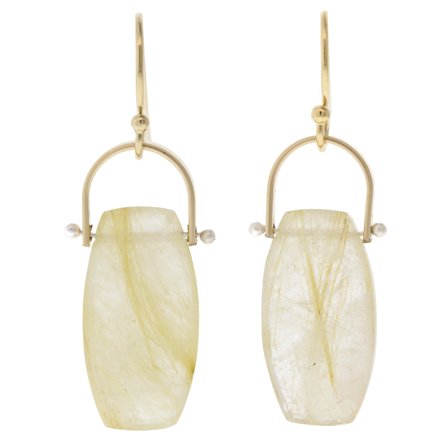 Lulu: Gold fill linden earring with rutilated quartz
