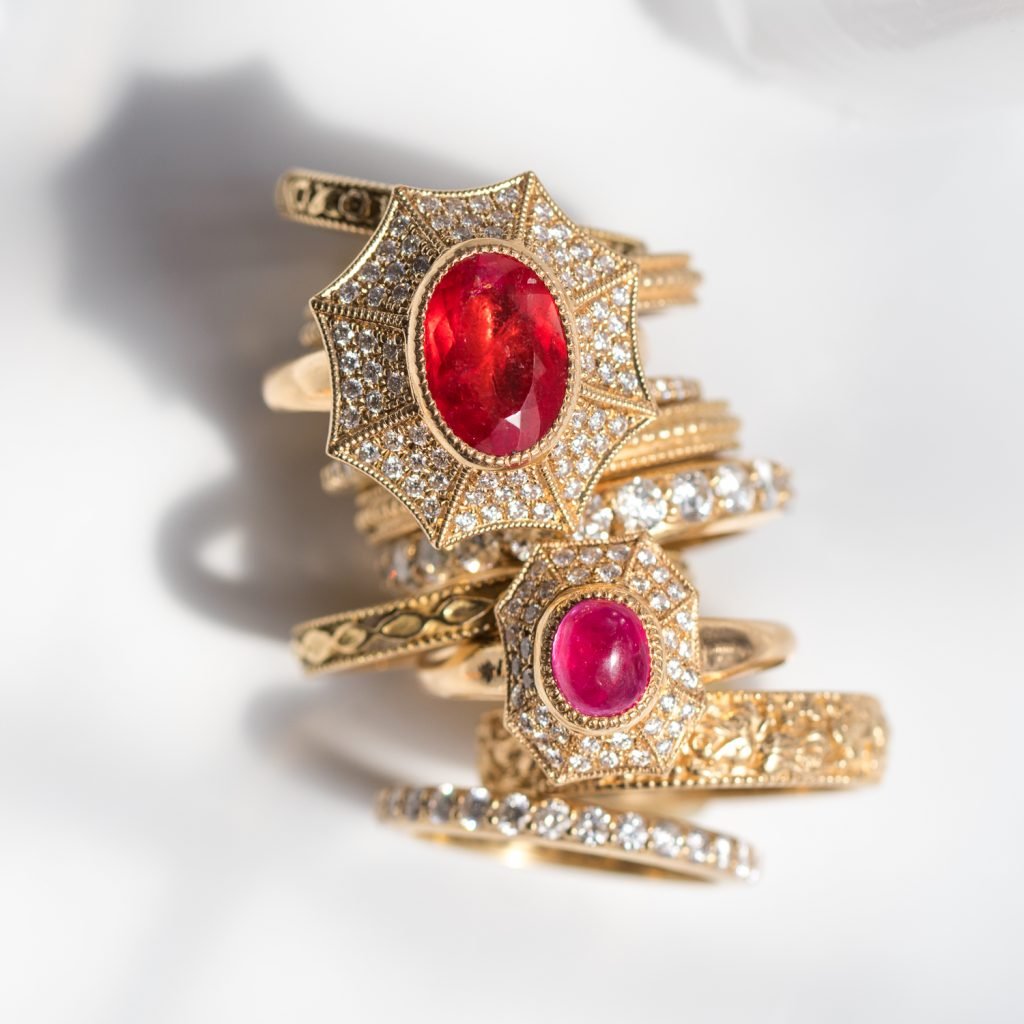 Diamond and ruby rings by Erica Molinari