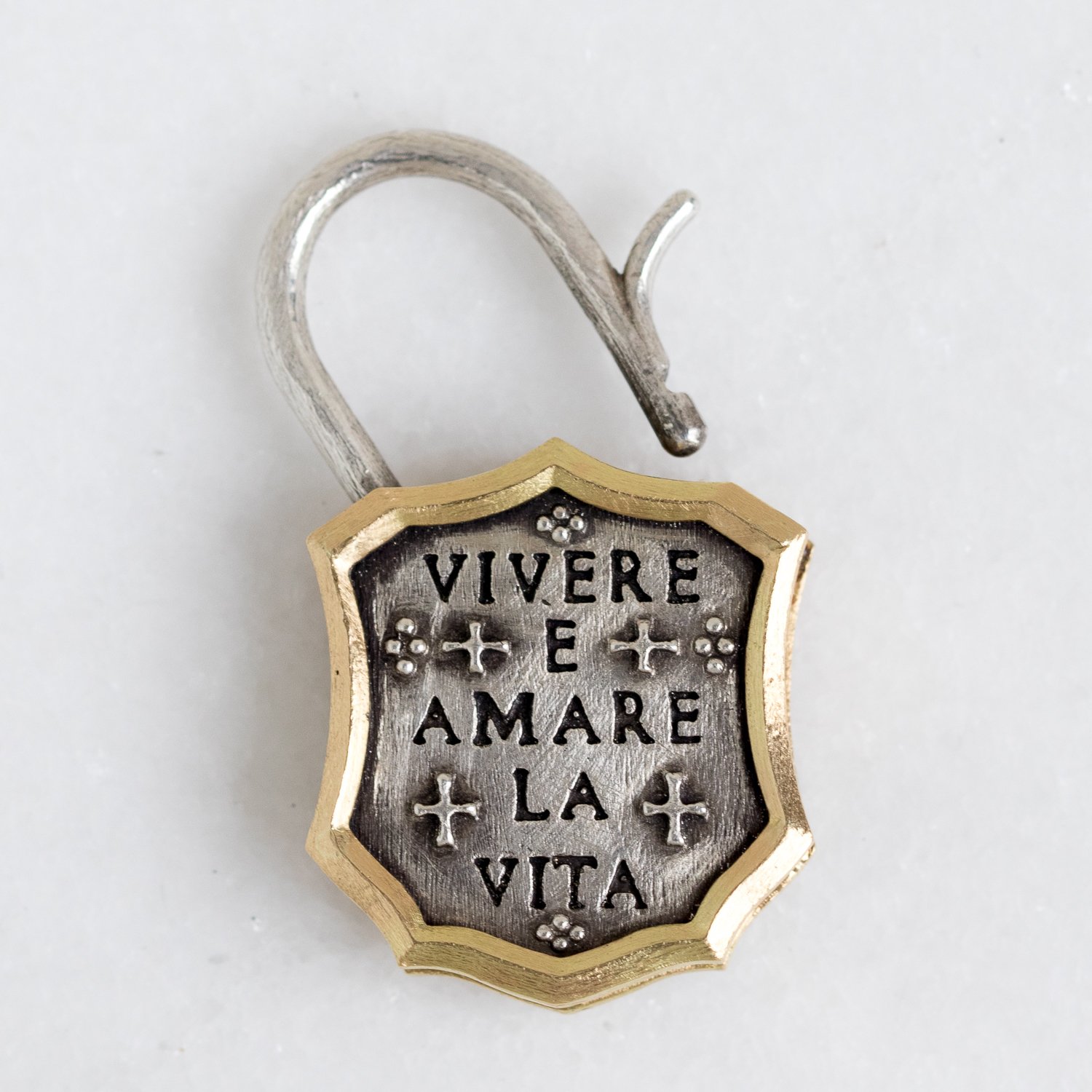 Erica Molinari Trunk Show: ss/18k white diamond pave padlock "live and love life" 1.19cts