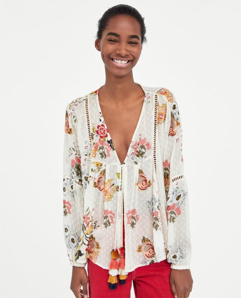 Embroidered dotted mesh blouse from Zara