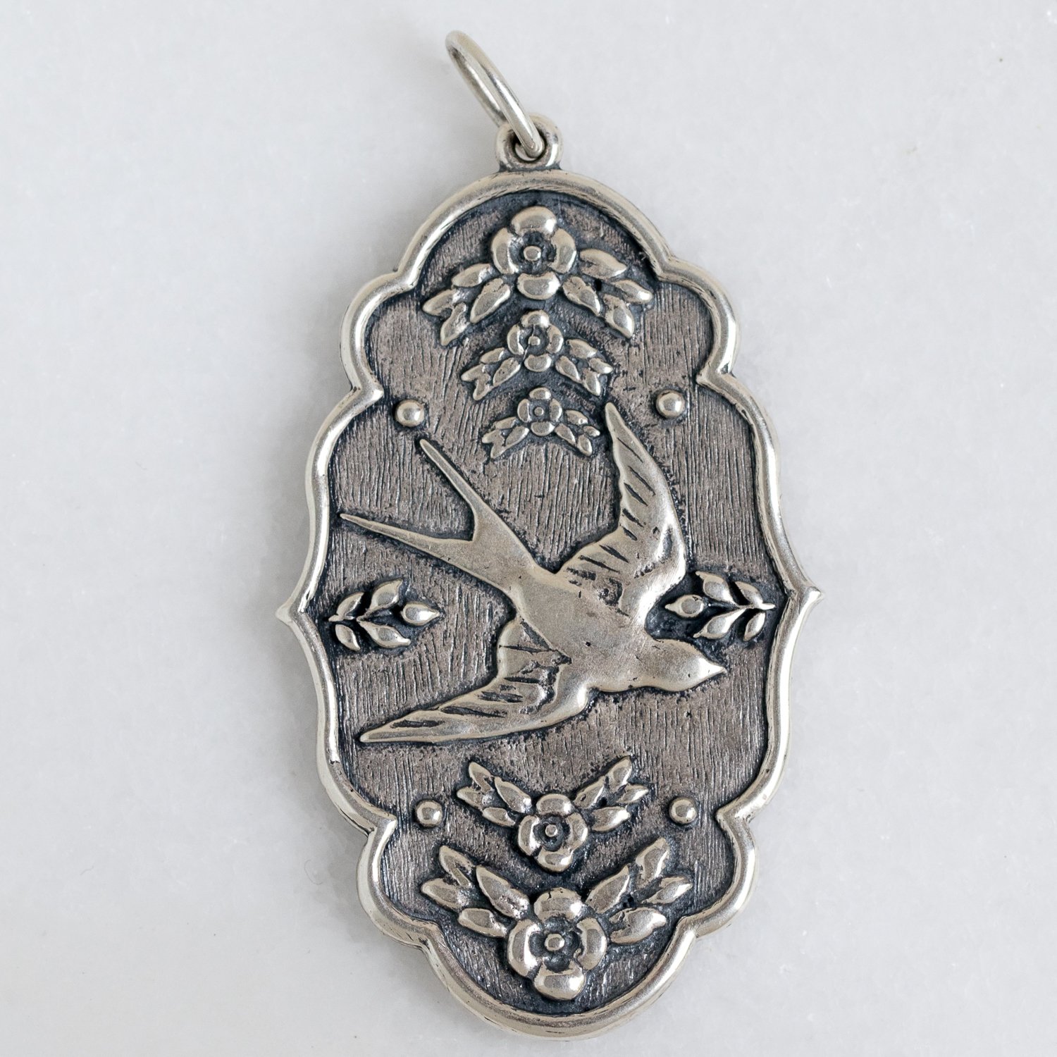 Erica Molinari: SS large swallow & flower charm "if you are not to long, i will wait here for you all my life" oscar wilde