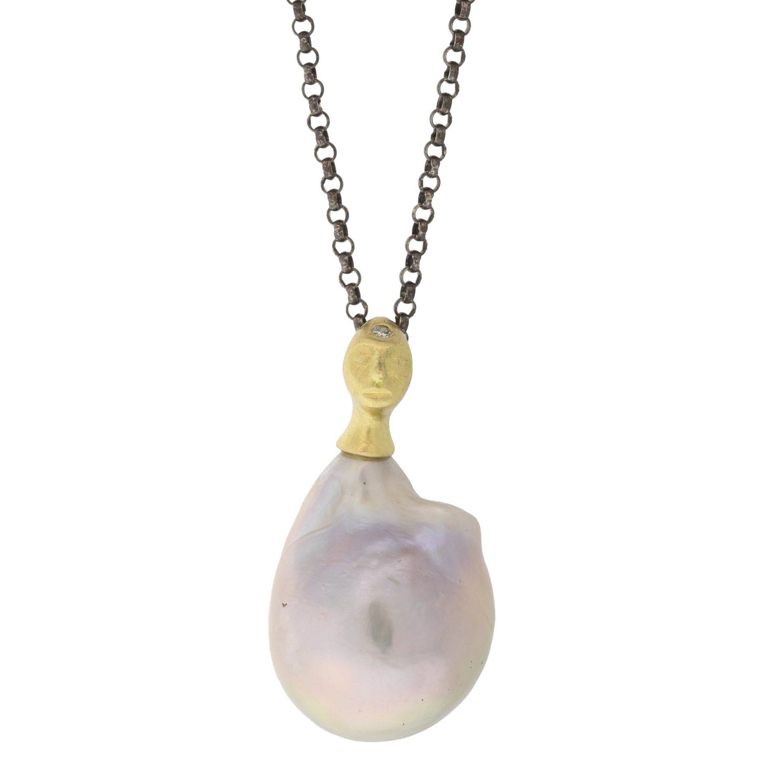 Hannah Blount: Oxidized sterling silver and 18K gold lavender lady cameo necklace