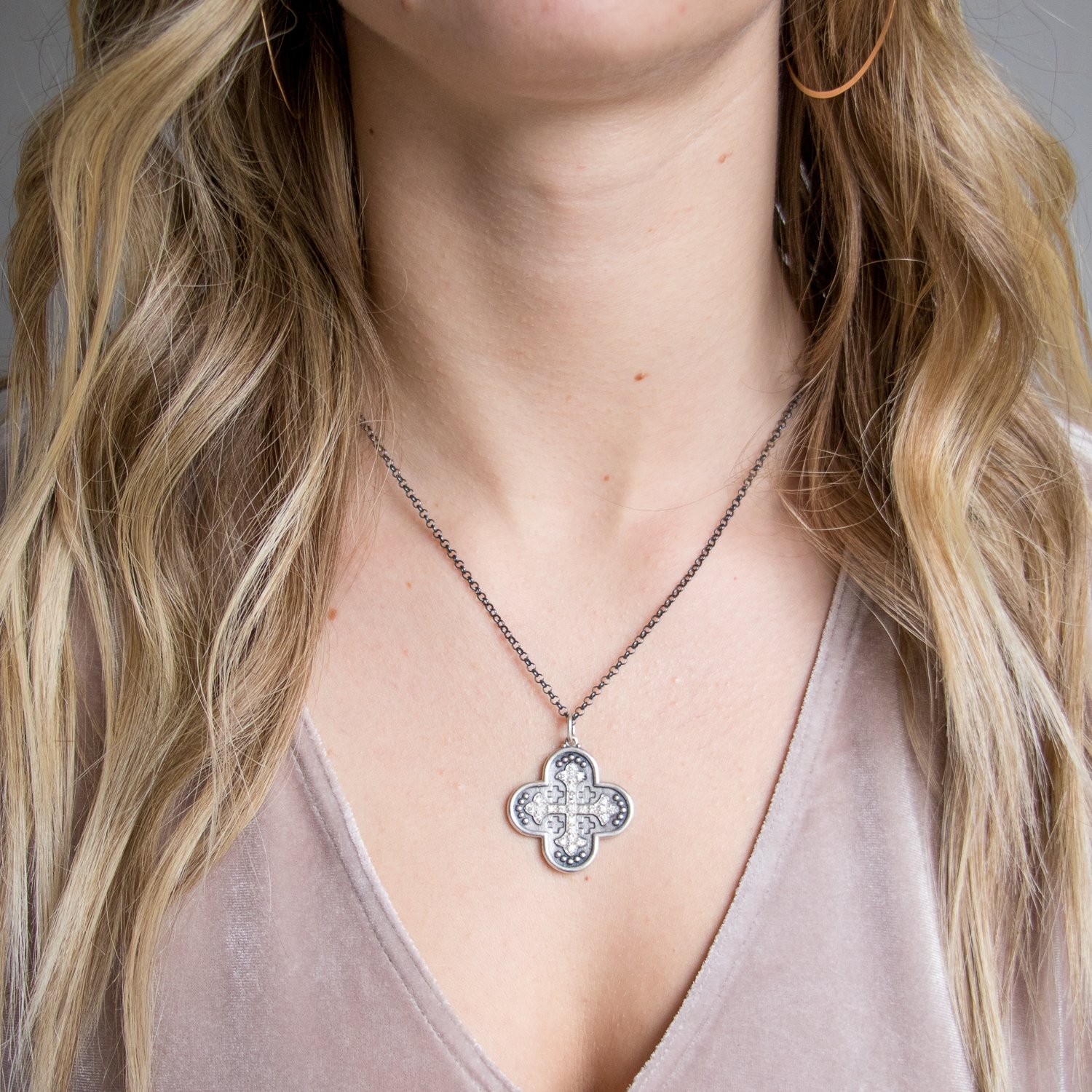 Erica Molinari Trunk Show: SS diamond cross + safety cross " a beautiful thing is never perfect" .66cts