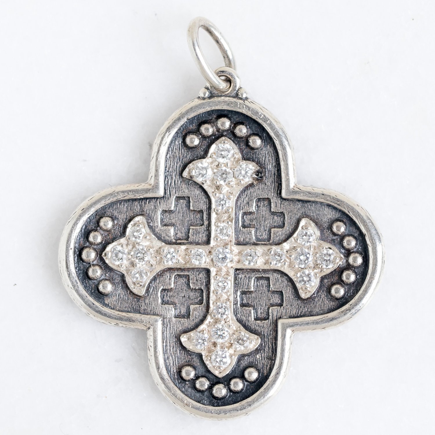 Erica Molinari Trunk Show: SS diamond cross + safety cross " a beautiful thing is never perfect" .66cts