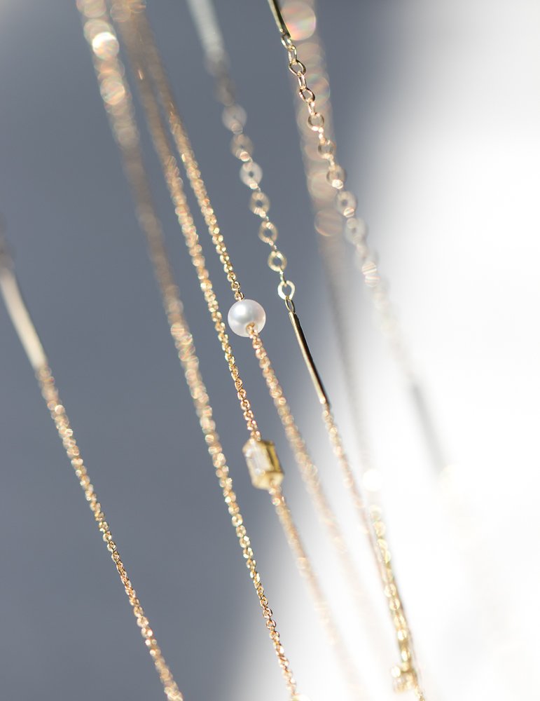 Gold diamond and pearl necklace by Sweet Pea Jewelry