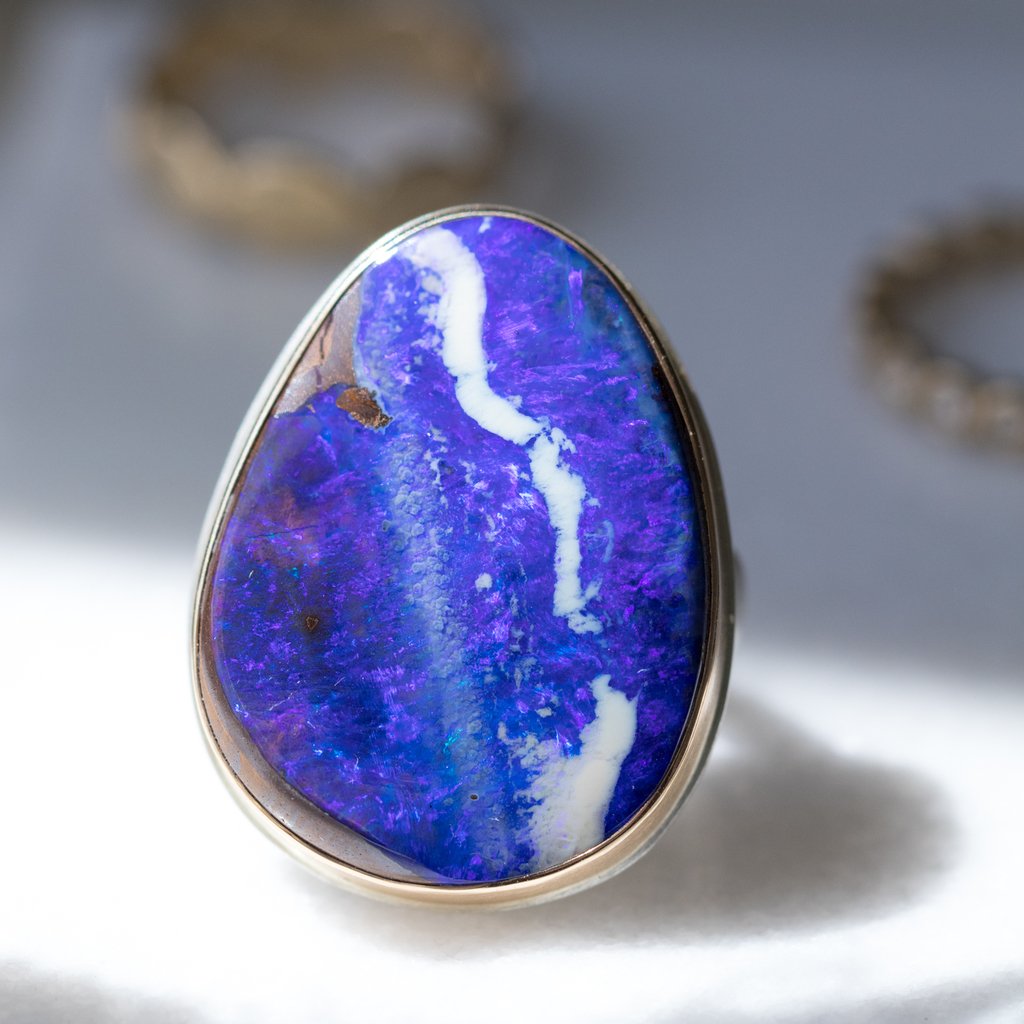 Open back boulder opal ring by Jame Joseph